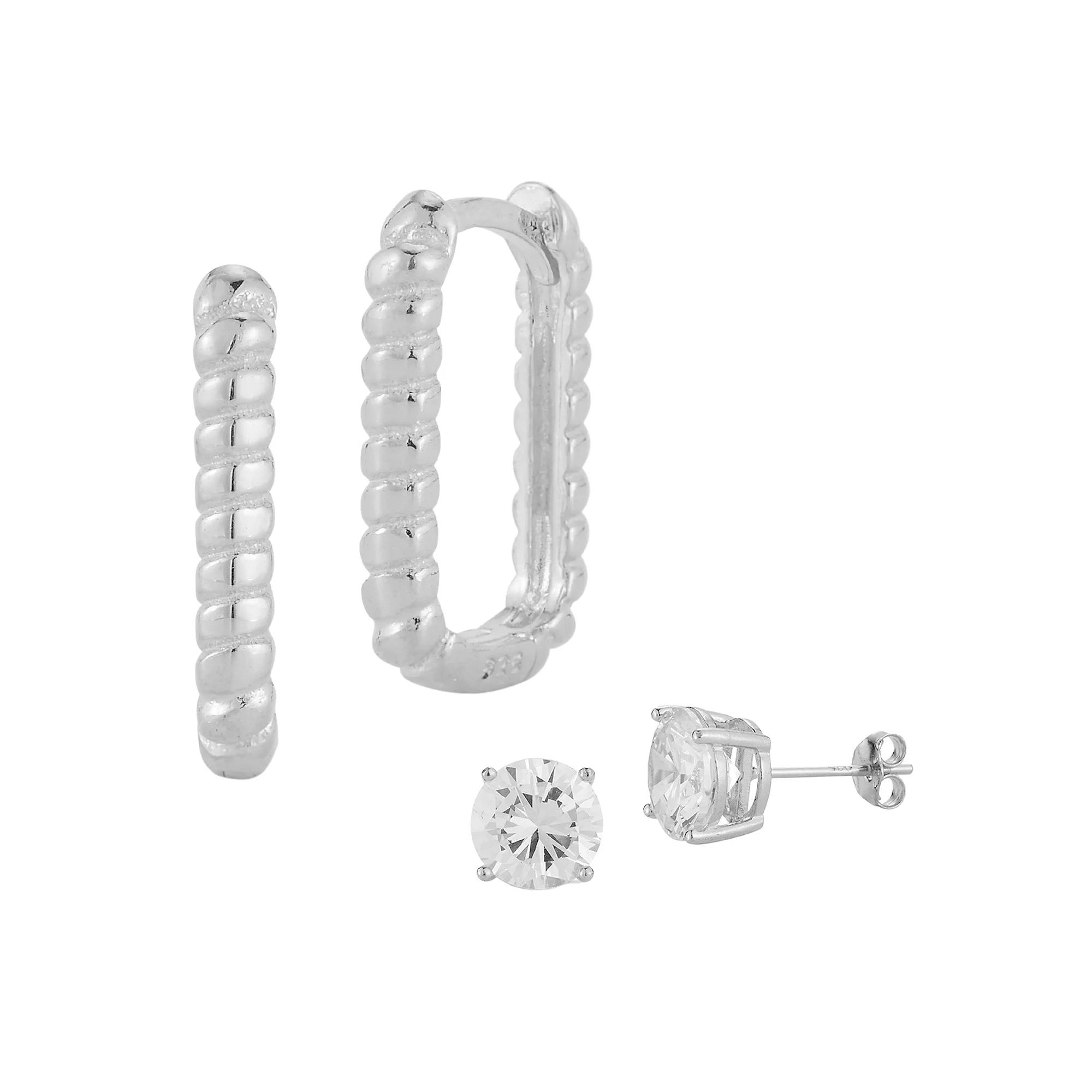 Sunkissed Sterling Cubic Zirconia Stud & Hoop Earring Set, Women's, Silver Tone Product Image