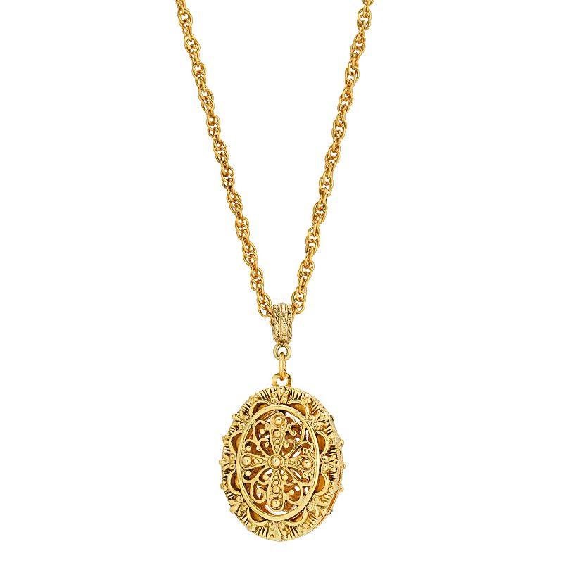 1928 Gold-Tone Filigree Double Sided Locket Necklace, Womens, Gold Tone Product Image
