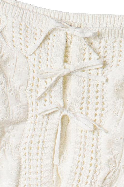 Knit & Floral Eyelet Tie Front Tank Top Product Image