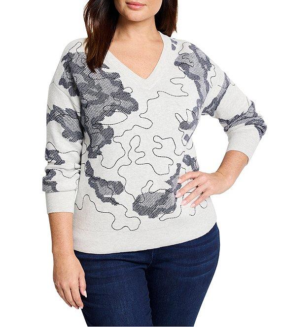 NIC + ZOE Plus Direction Drift Knit V-Neck Long Sleeve Sweater Product Image