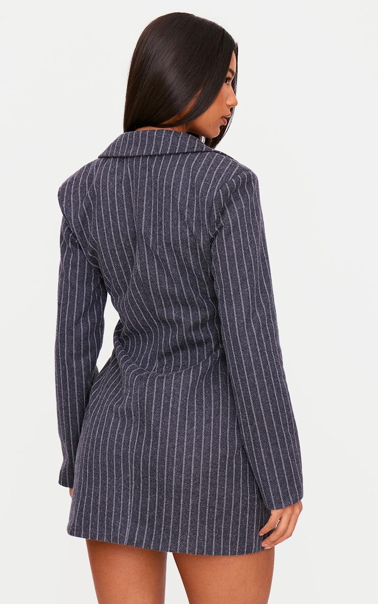 Navy Brushed Woven Pinstripe Cinched Waist Blazer Dress Product Image