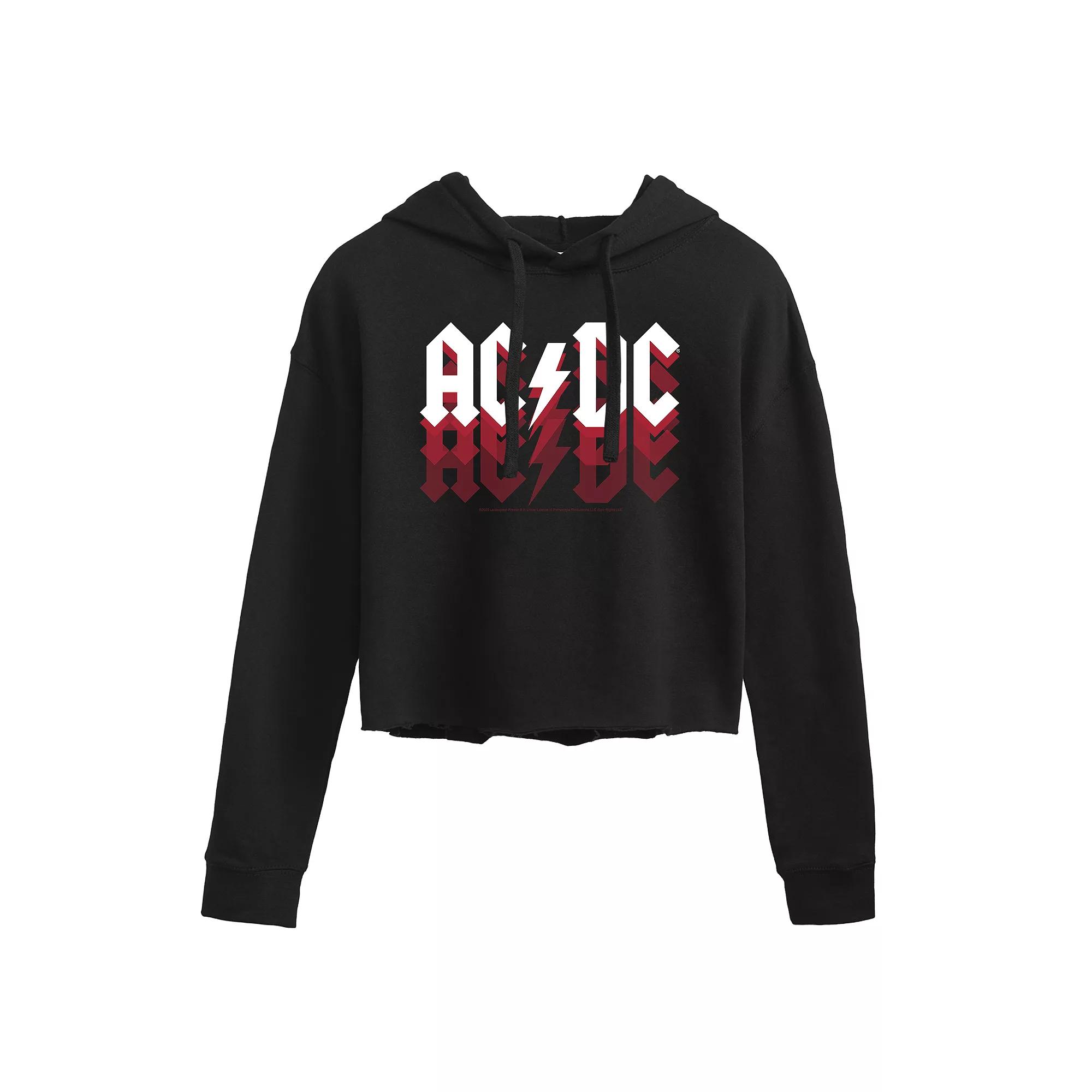 Juniors' AC/DC Fade Logo Cropped Graphic Hoodie, Girl's,  Product Image