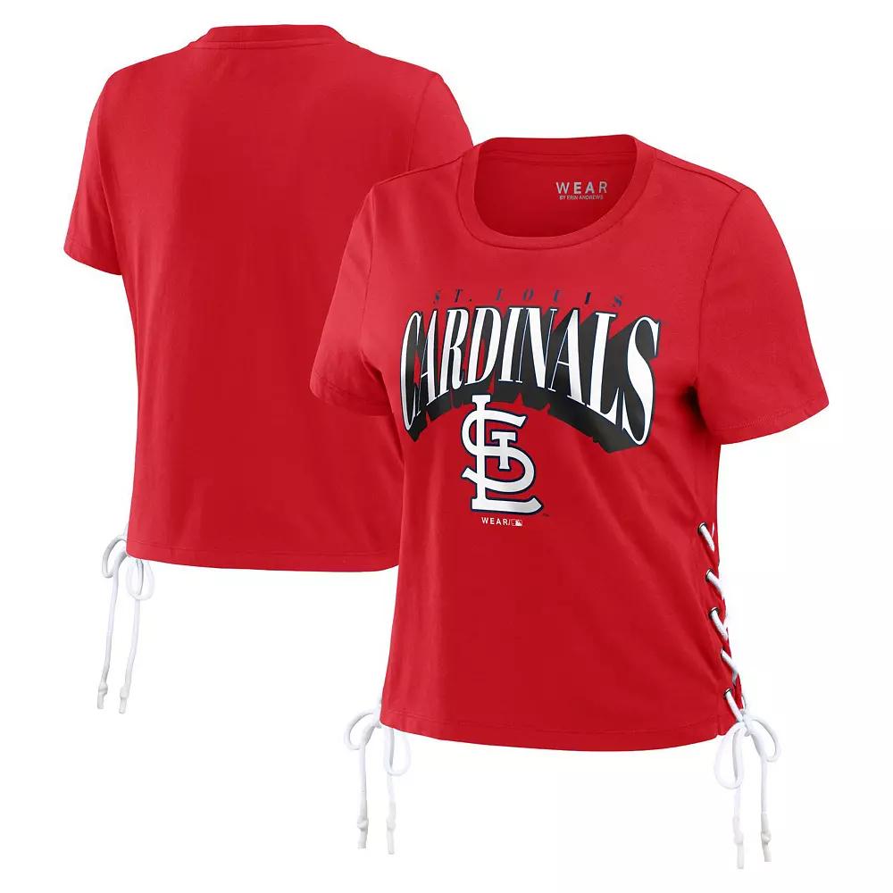 Women's WEAR by Erin Andrews Red Ohio State Buckeyes Side Lace-Up Modest Crop T-Shirt,  Product Image