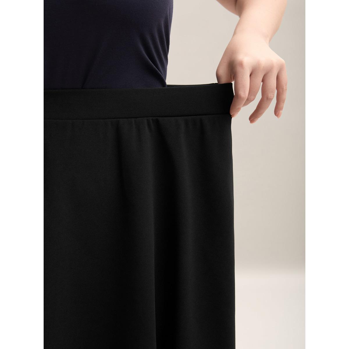 Plus Size Adjustable Waist Pleated Midi Skirt Women Black Elegant Bodycon Low stretch Side seam pocket Everyday Skirts BloomChic 22-24/3X Product Image