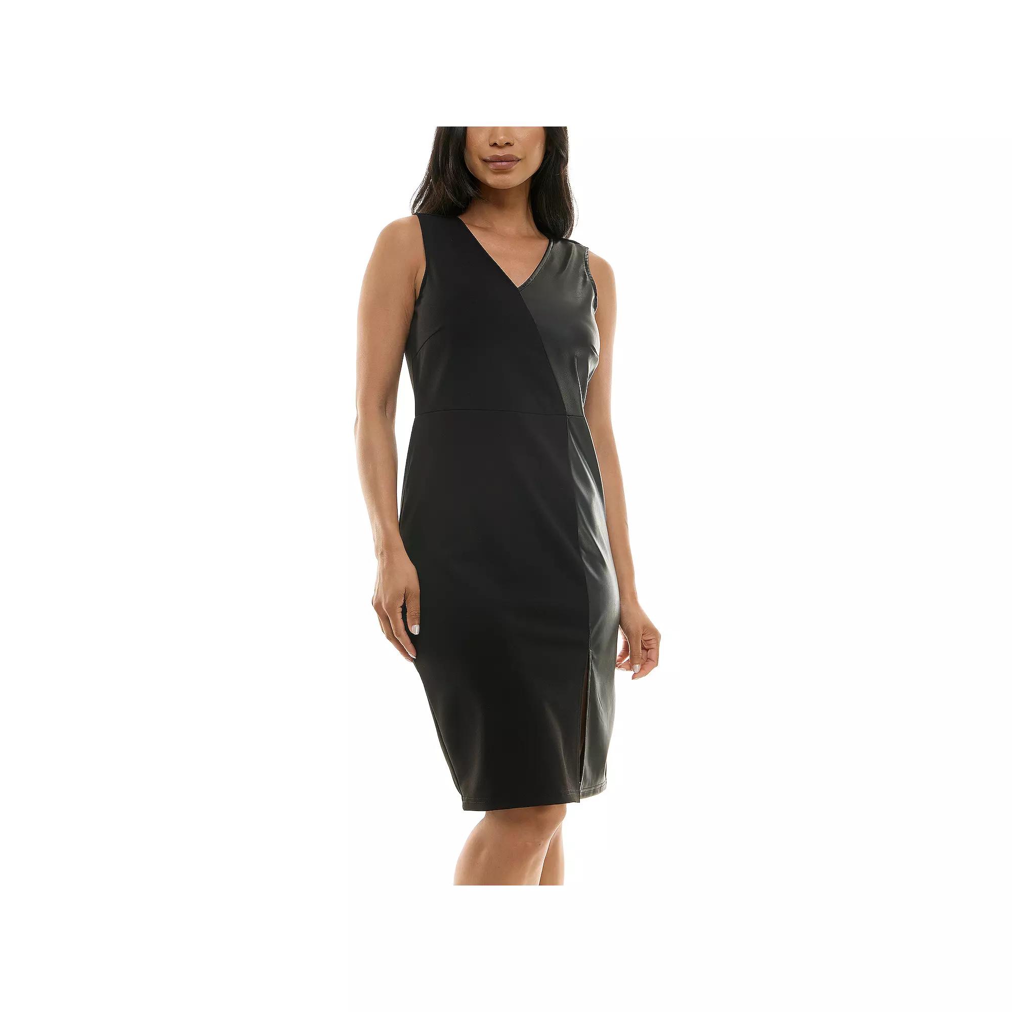 Women's Nina Leonard Mixed Pleather Sheath Dress,  Product Image
