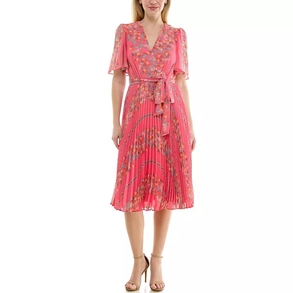 Women's Maison Tara Floral Pleated Midi Dress, Size: 6, Watermelon Floral Product Image
