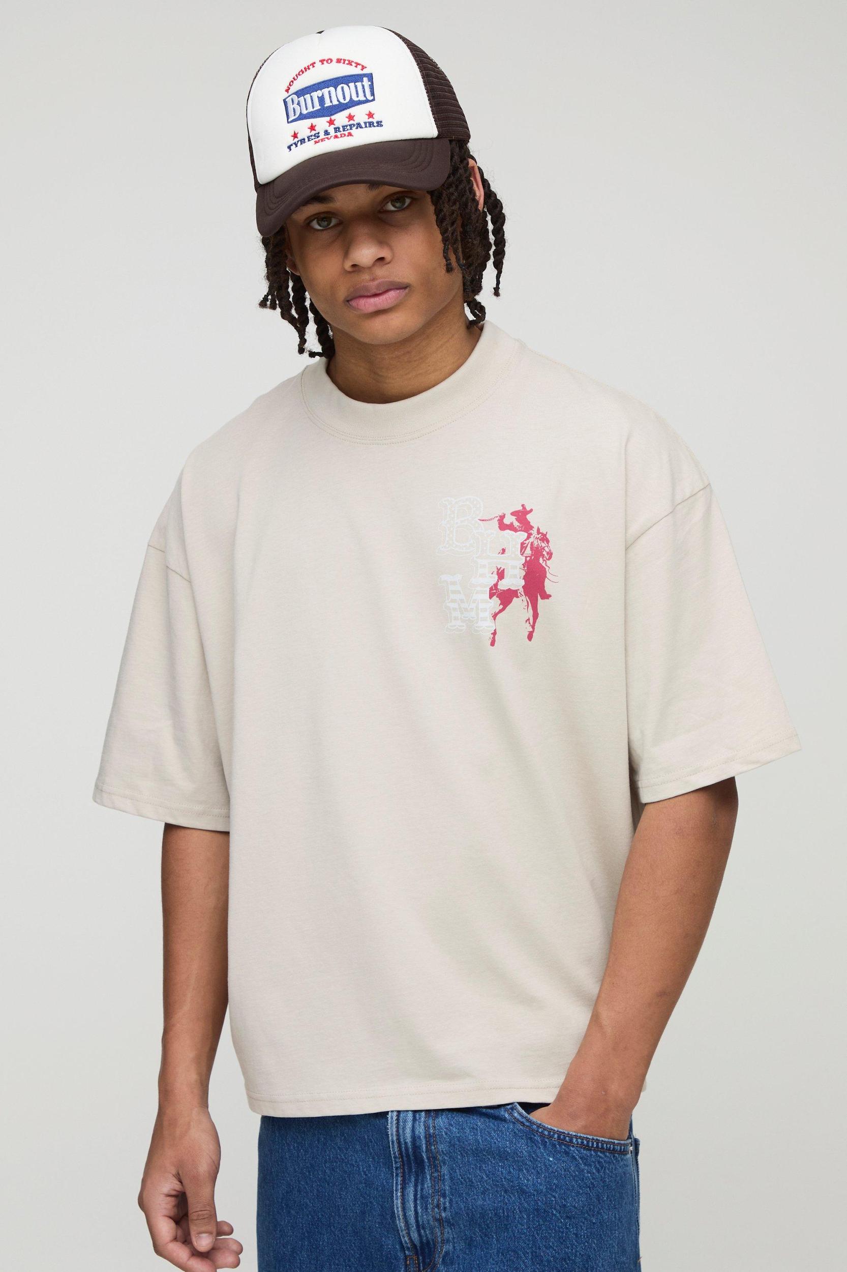 Oversized Boxy Extended Neck Rodeo Drive Western Graphic T-Shirt | boohooMAN USA Product Image