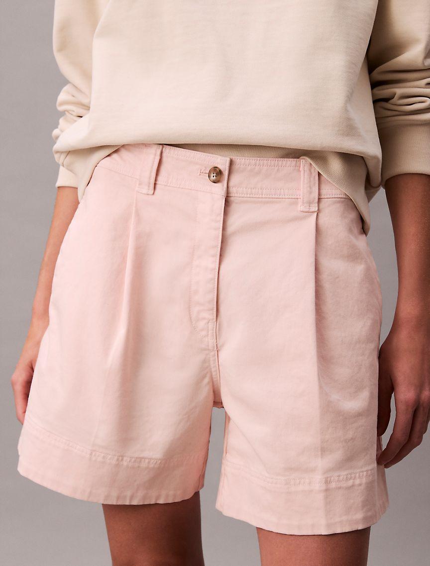 Cotton Stretch Twill Pleated Bermuda Shorts  Product Image