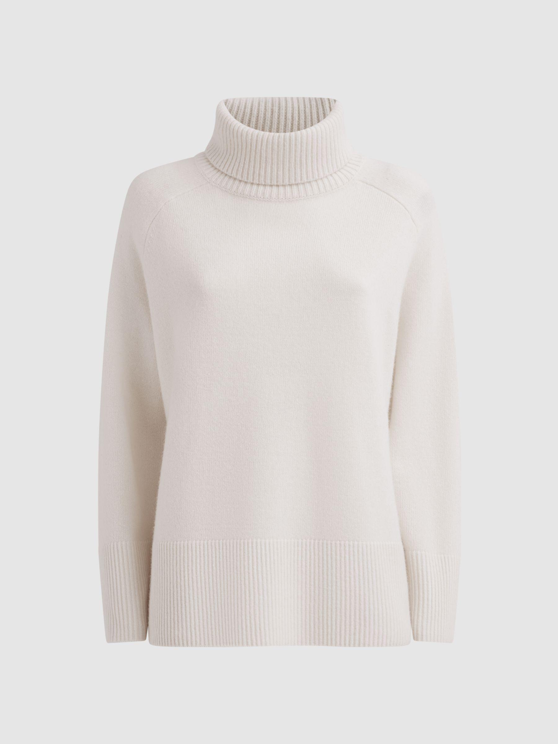 Relaxed Wool-Cashmere Blend Roll Neck Jumper in Cream Product Image