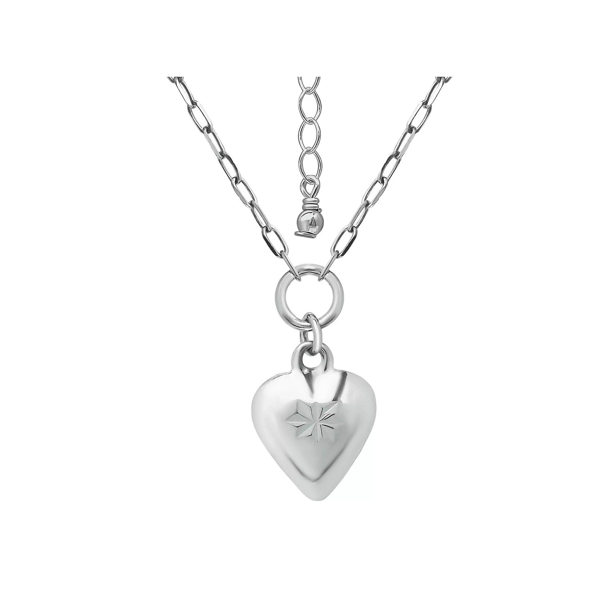 Aleure Precioso Puffy Heart Pendant Necklace, Women's, Size: 18", Silver Tone Product Image