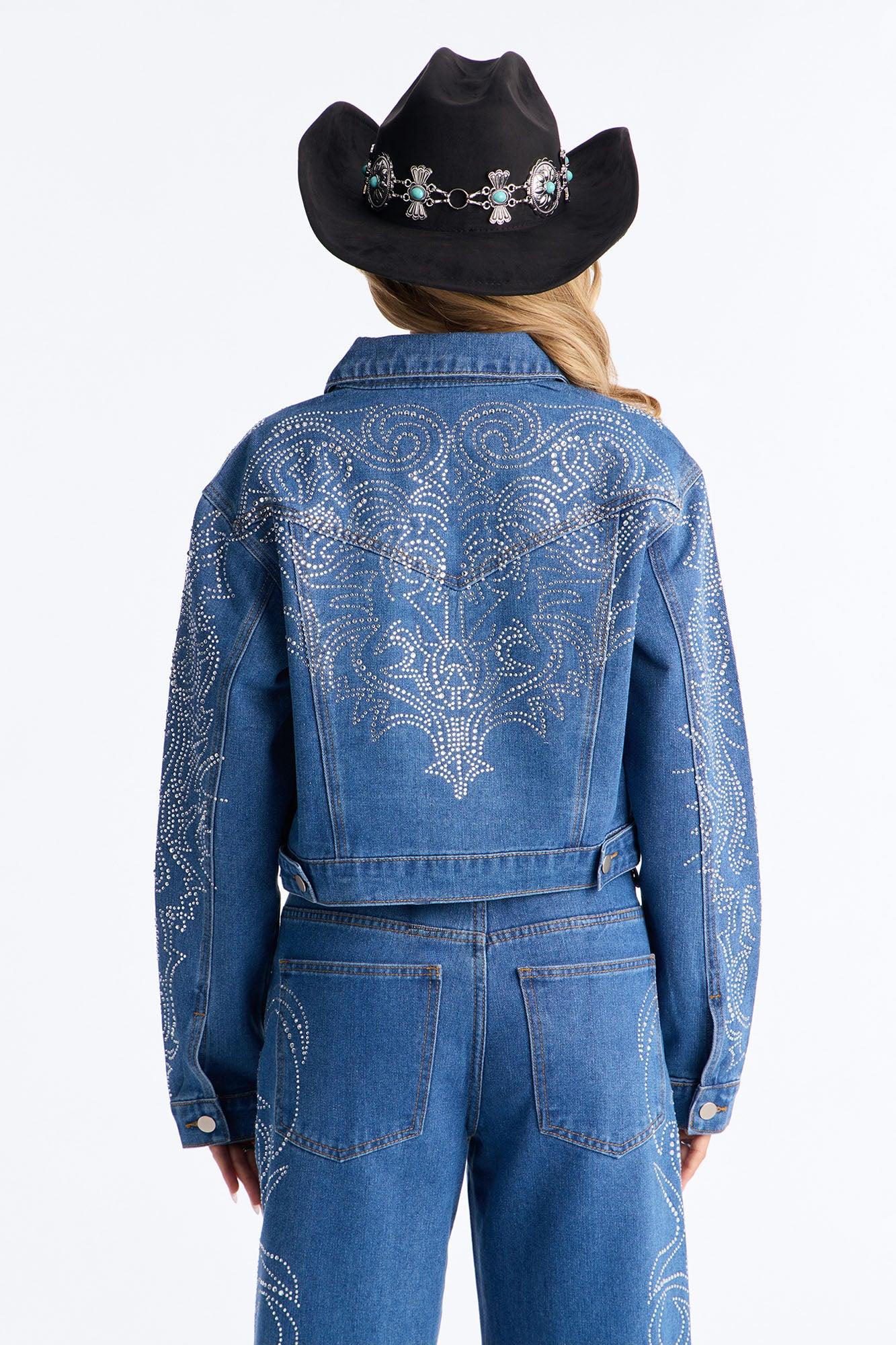 Out West Embellished Denim Trucker Jacket - Dark Wash Female Product Image