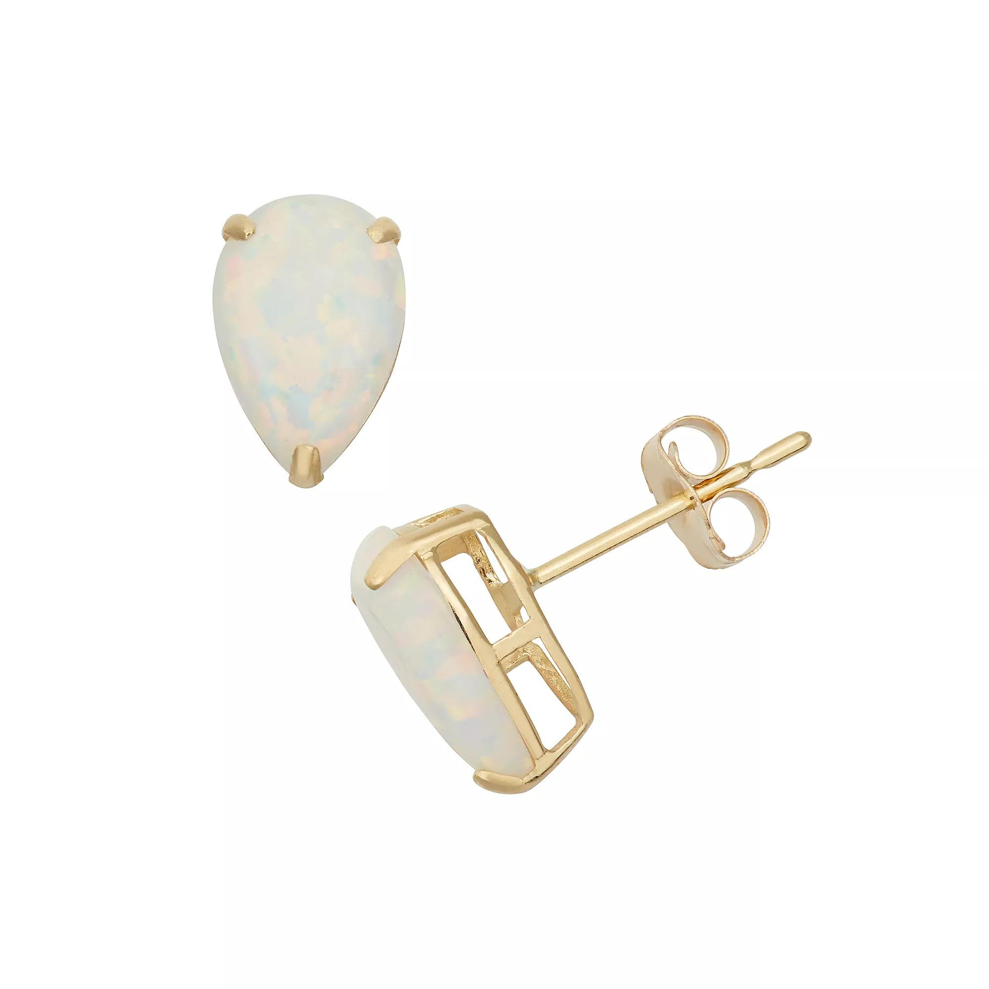 Designs by Gioelli Lab-Created Opal 10k Gold Teardrop Stud Earrings, Women's, White Product Image