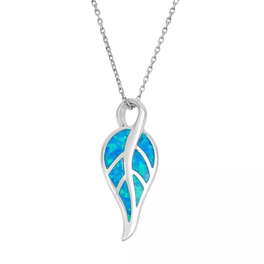 Lab-Created Blue Opal Sterling Silver Leaf Pendant Necklace, Women's, Size: 18" Product Image