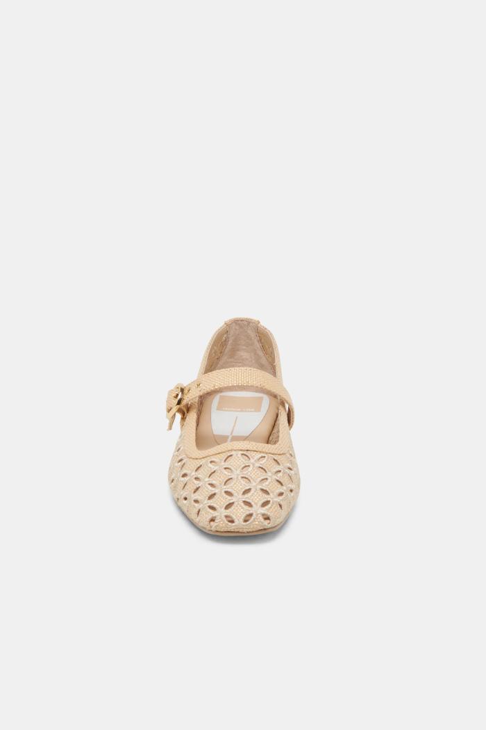 Rodni Eyelet Perf Ballet Flats - Lt Natural Woven Raffia Product Image