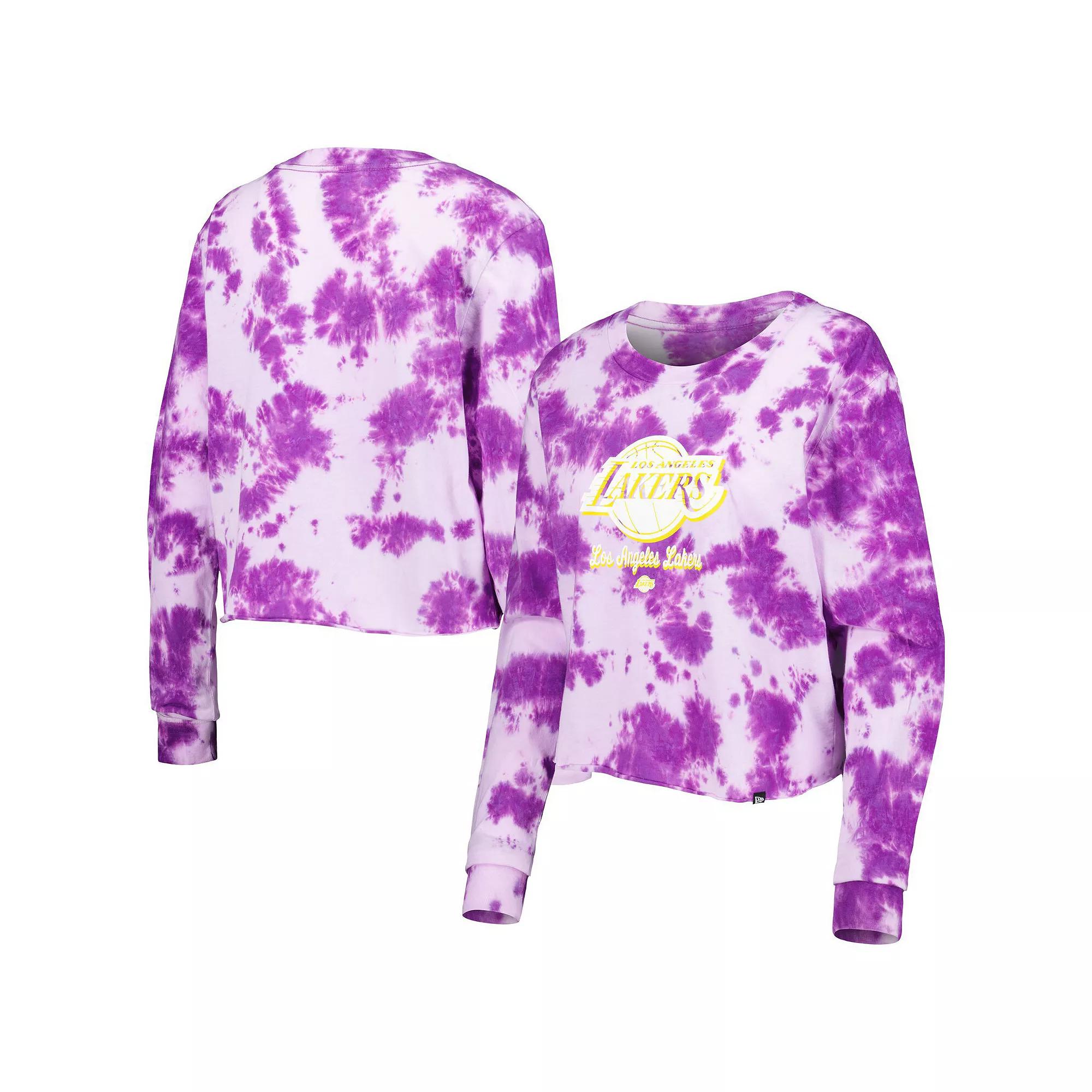 Women's New Era Purple Los Angeles Lakers Tie Dye Cropped Long Sleeve T-Shirt, Size: Small Product Image