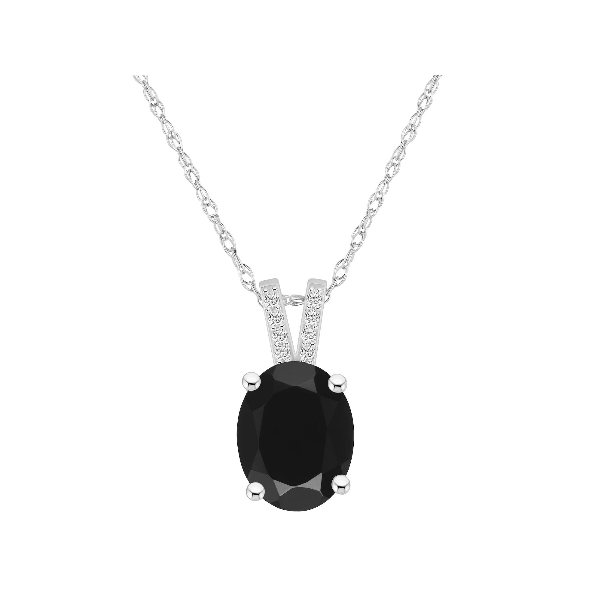 Alyson Layne 10k White Gold Oval Gemstone Diamond Accent Pendant Necklace, Women's, Size: 18", Black Product Image