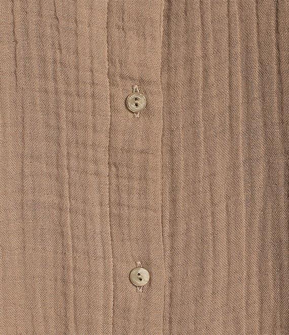 Eileen Fisher Petite Size Organic Cotton Gauze Point Collar Long Sleeve Top Product Image