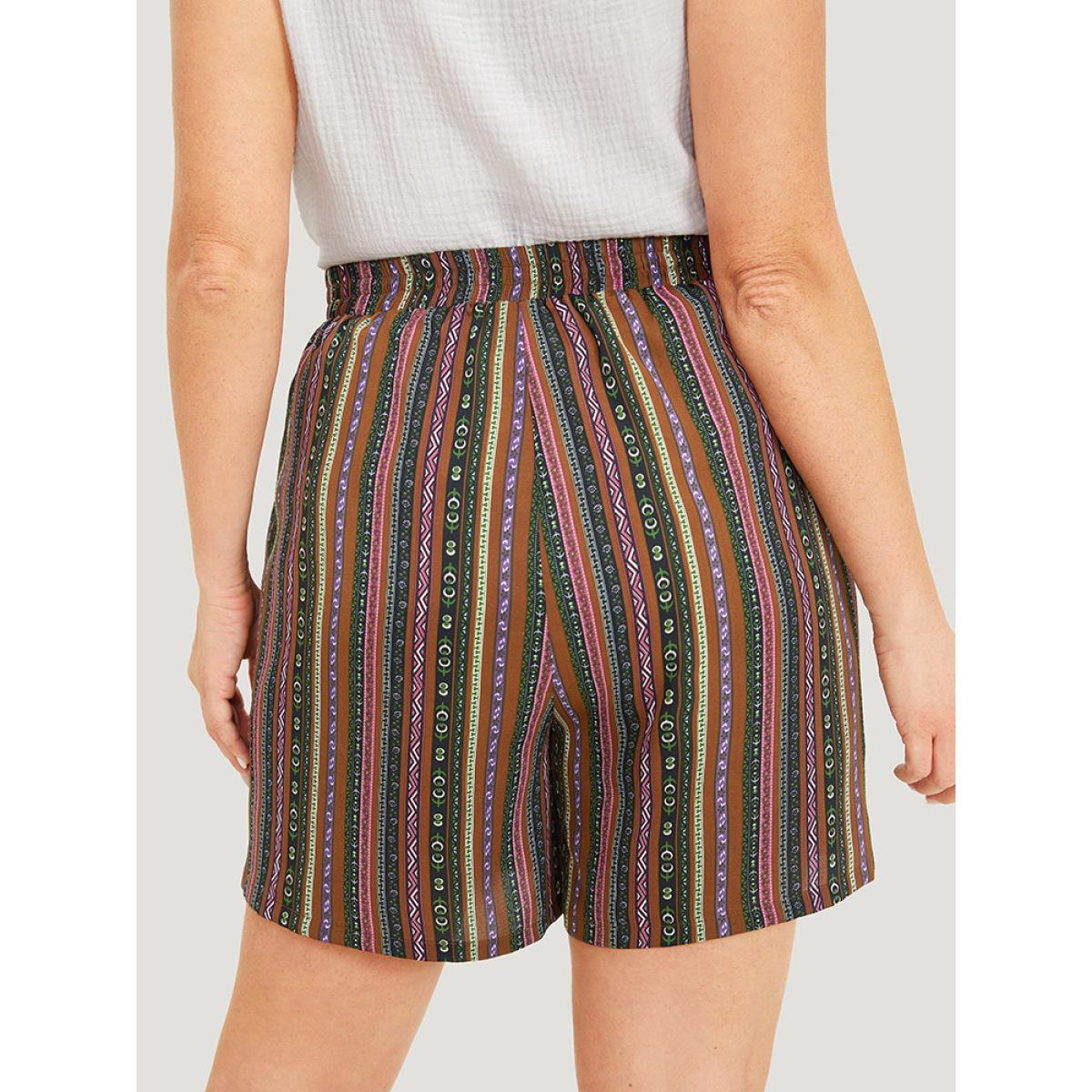 Plus Size Bandana Striped Drawstring Tassel Beaded Detail Shorts Women Multicolor Vacation Tassels Dailywear Shorts BloomChic 12/L Product Image