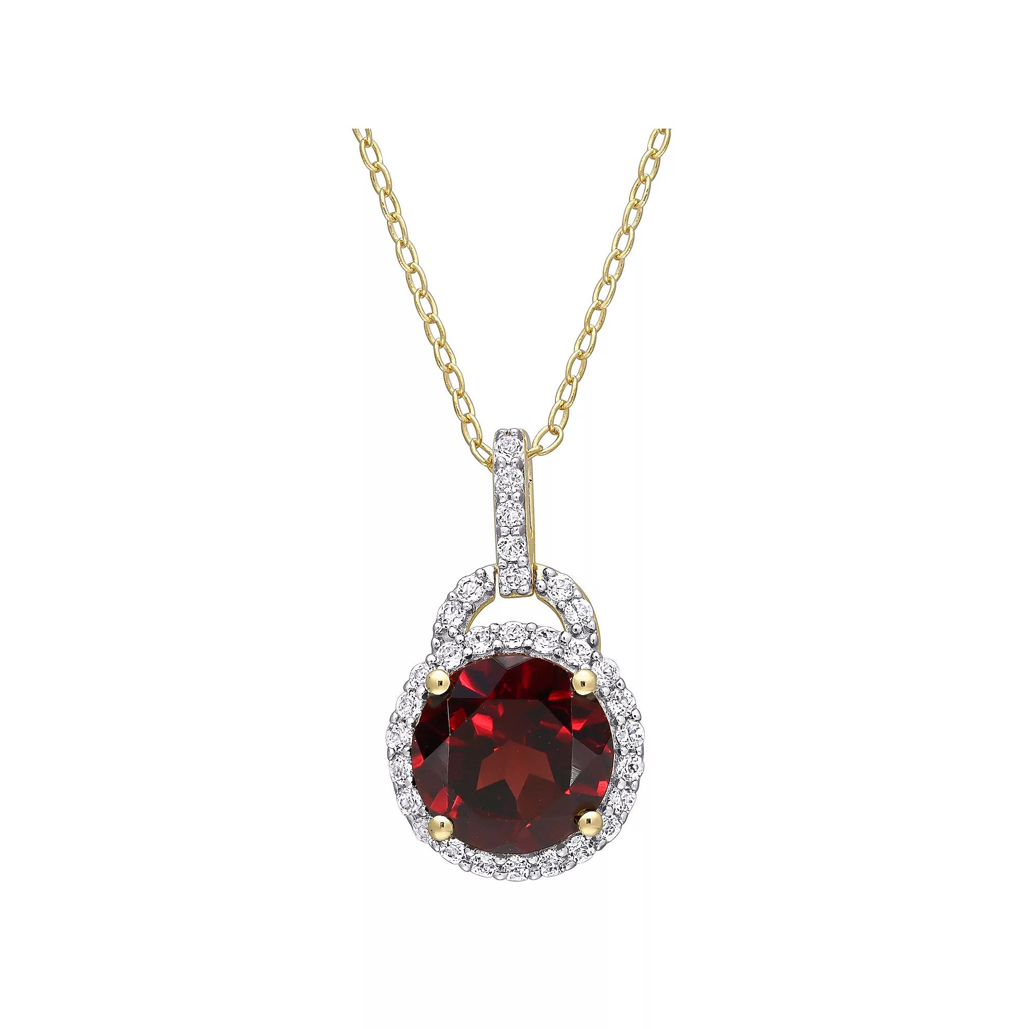 Stella Grace 18k Gold Over Silver Garnet & White Topaz Drop Pendant Necklace, Women's, Size: 18", Gold Tone Product Image