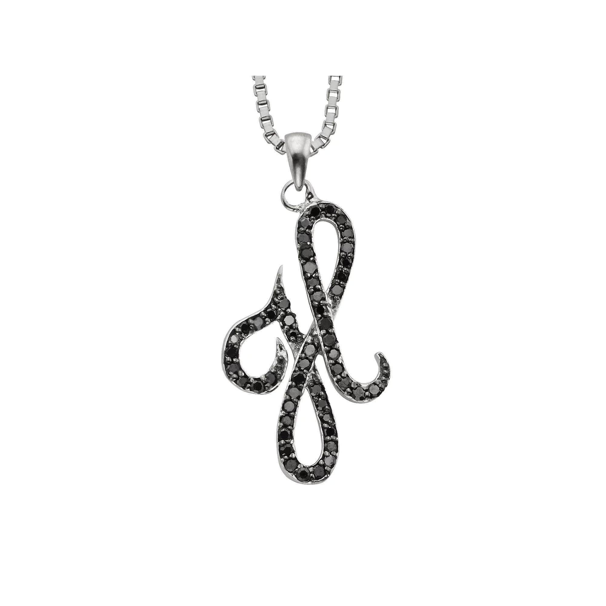 Jewelexcess Sterling Silver 1/4-ct. T.W. Black Diamond Initial Pendant, Women's,  Product Image