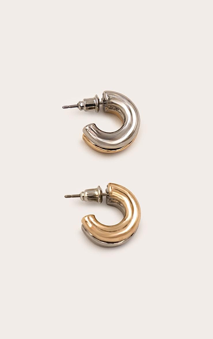 Two Tone Gold and Silver Double Hoop Earrings Product Image