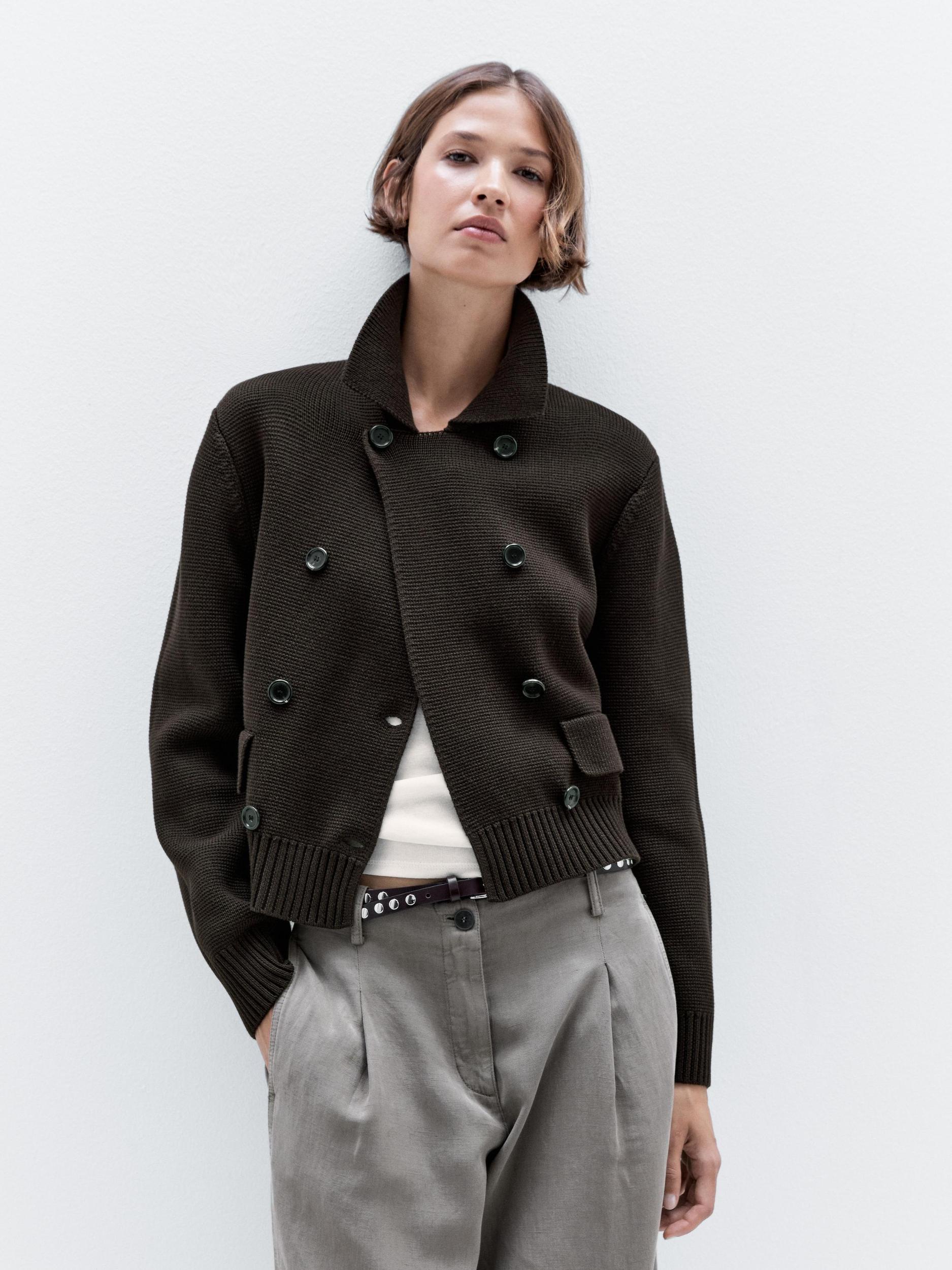 100% cotton double-breasted knit cardigan Product Image