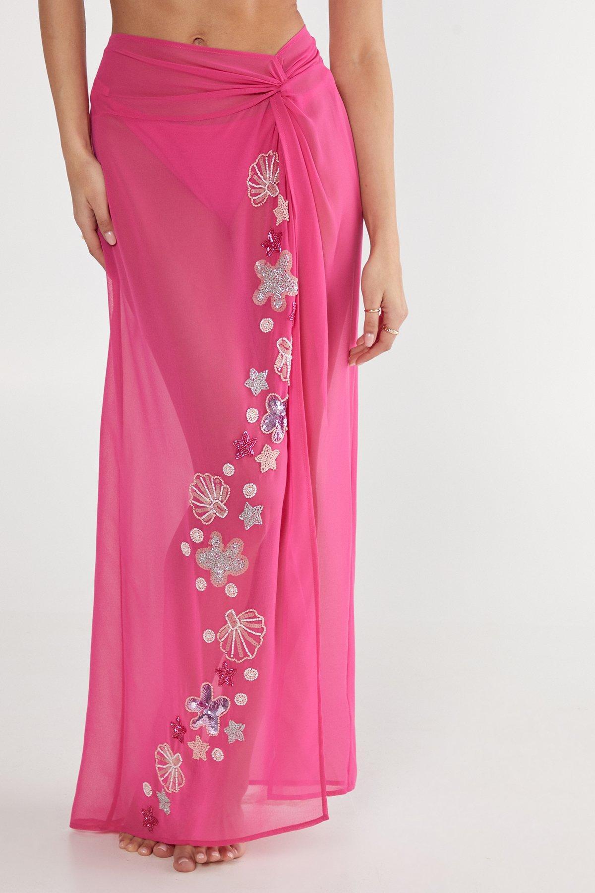 Embellished Shell Knot Front Maxi Beach Skirt Product Image