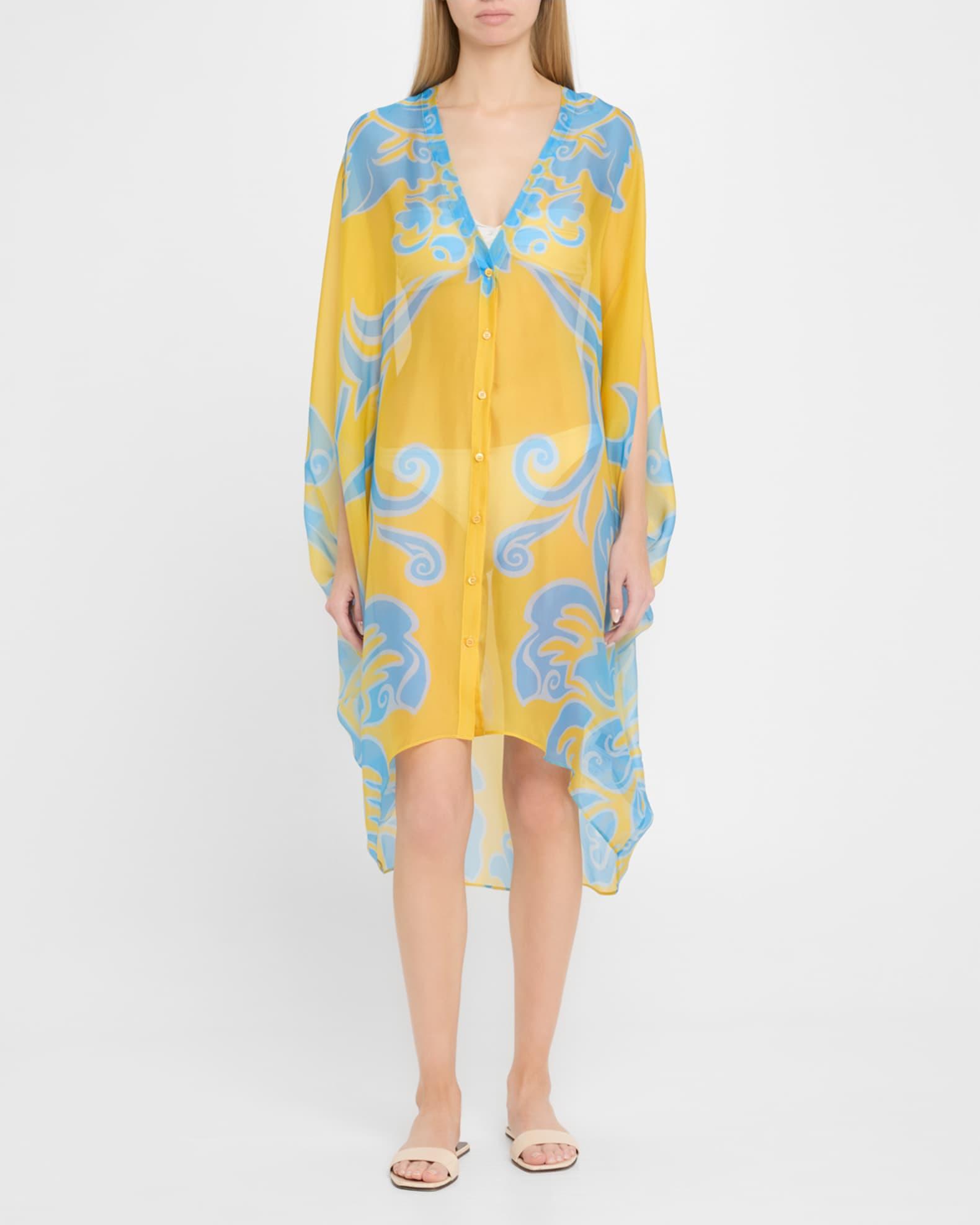 Printed Silk High-Low Coverup Product Image