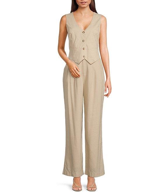 Takara Pleat-Front Wide-Leg Linen-Blend Coordinating Pants Product Image