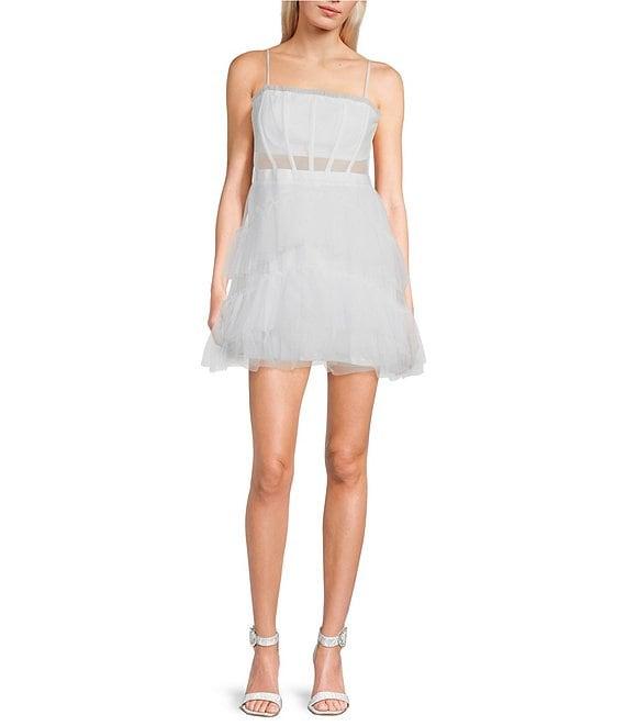 Next Up Illusion Mesh Corset Ruffle Tiered Fit & Flare Dress Product Image