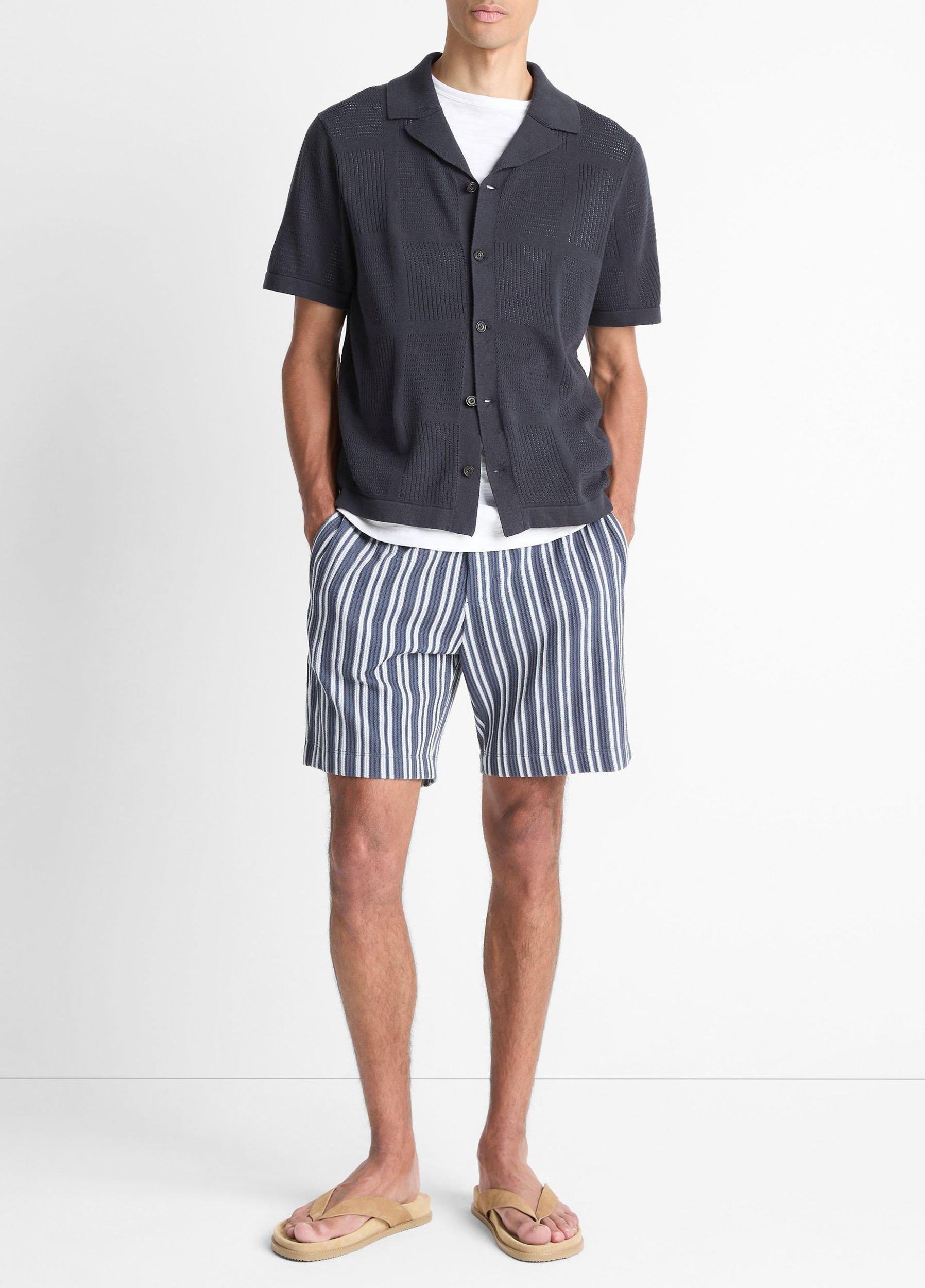 Patchwork Pointelle Short-Sleeve Shirt Product Image