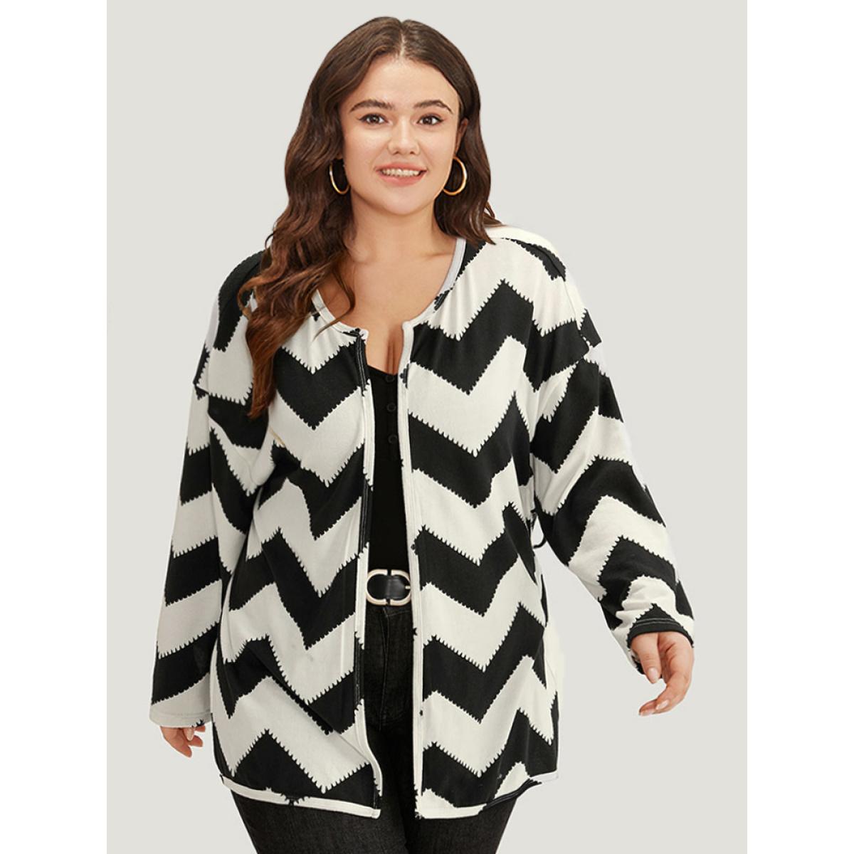 Plus Size Supersoft Essentials Halloween Geometric Belted Kimono Women Black Casual Belted Belt Dailywear Kimonos BloomChic 26/4X Product Image