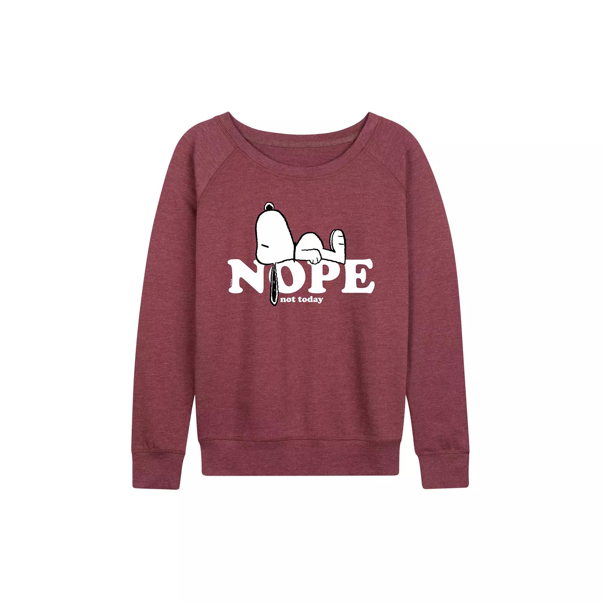 Women's Peanuts Snoopy Nope Art French Terry Long Sleeve Tee, Girl's,  Product Image