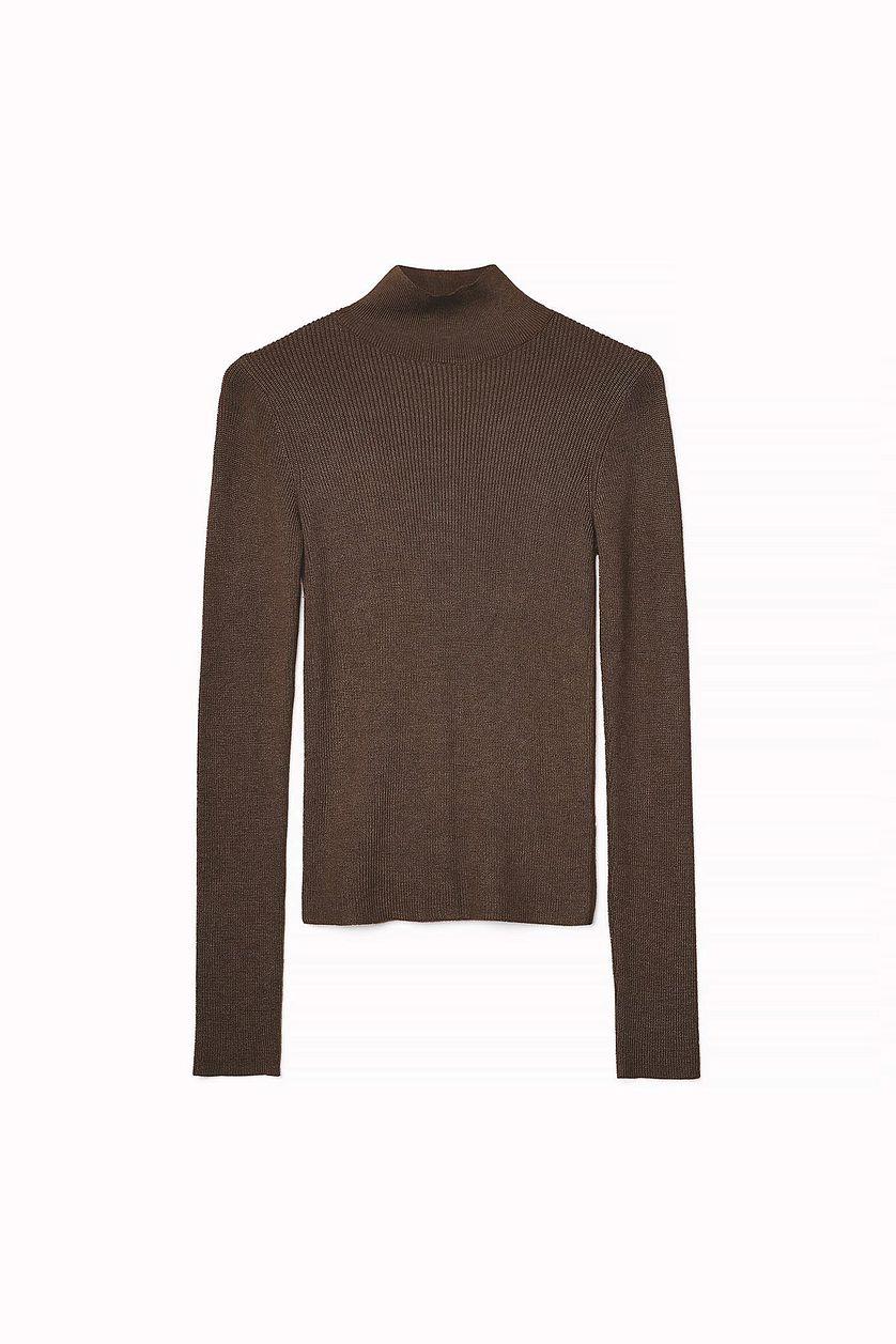 Long Sleeve Turtleneck Ribbed Knitted Top Product Image