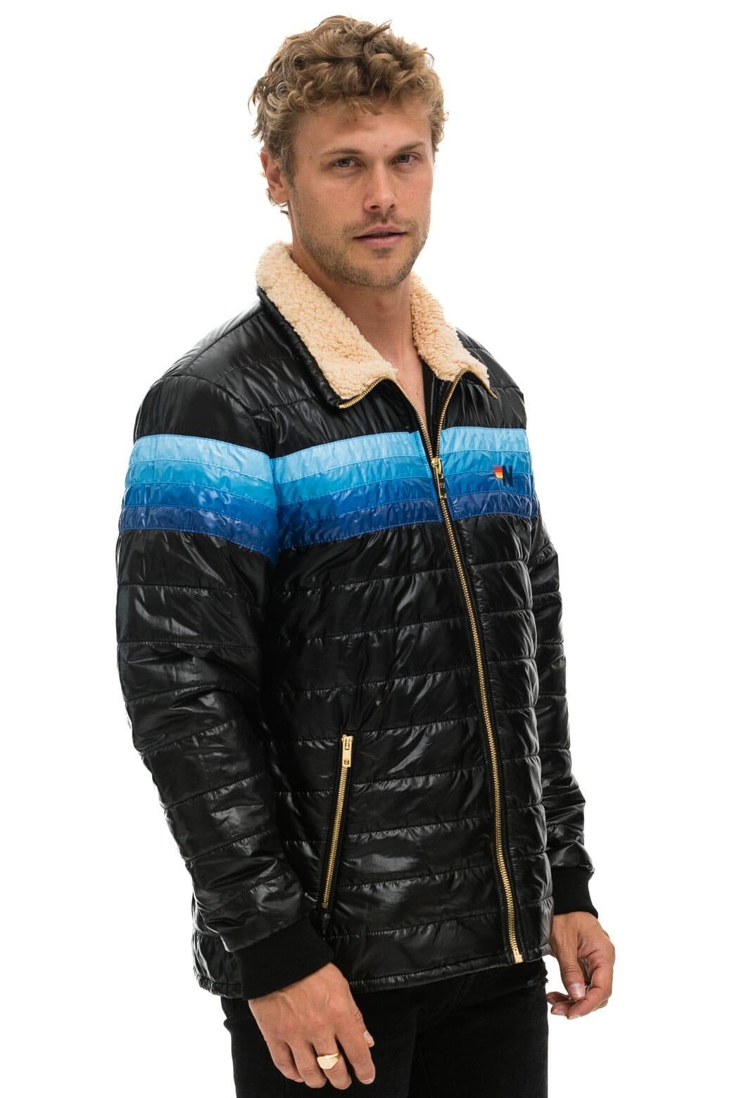 4 STRIPE JACKET -  GLOSSY BLACK // BLUE Male Product Image