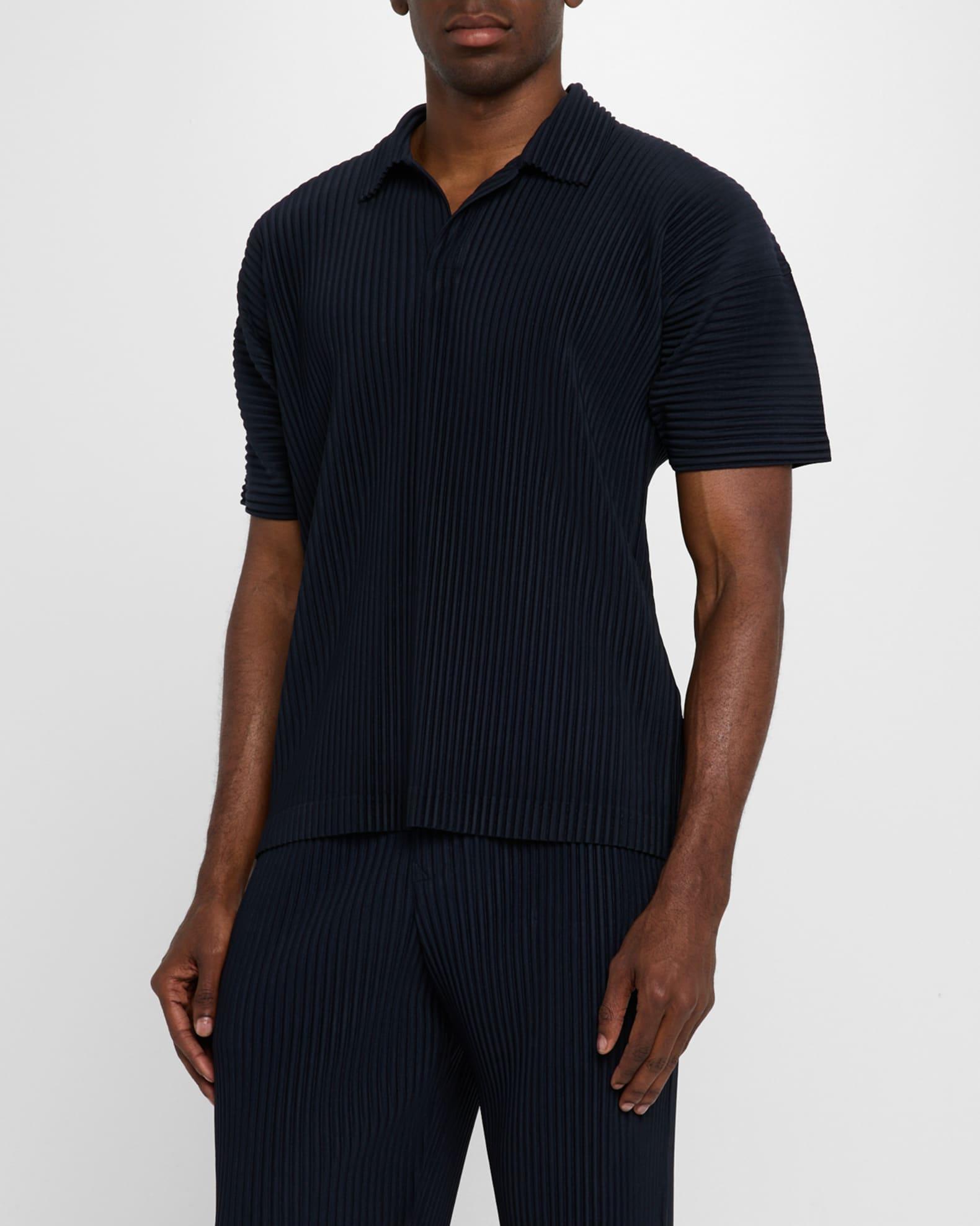 Men's Pleated Johnny Collar Polo Shirt Product Image