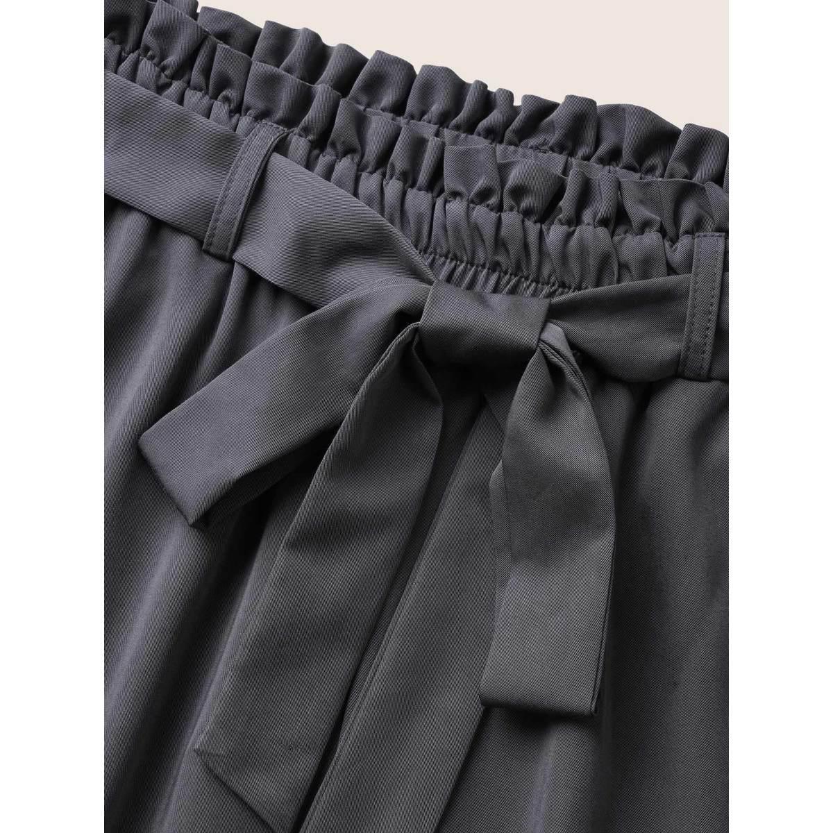 Plus Size Plain Paperbag Waist Belted Wide Leg Pants Women DimGray Elegant Wide Leg High Rise Everyday Pants BloomChic 14-16/1X Product Image