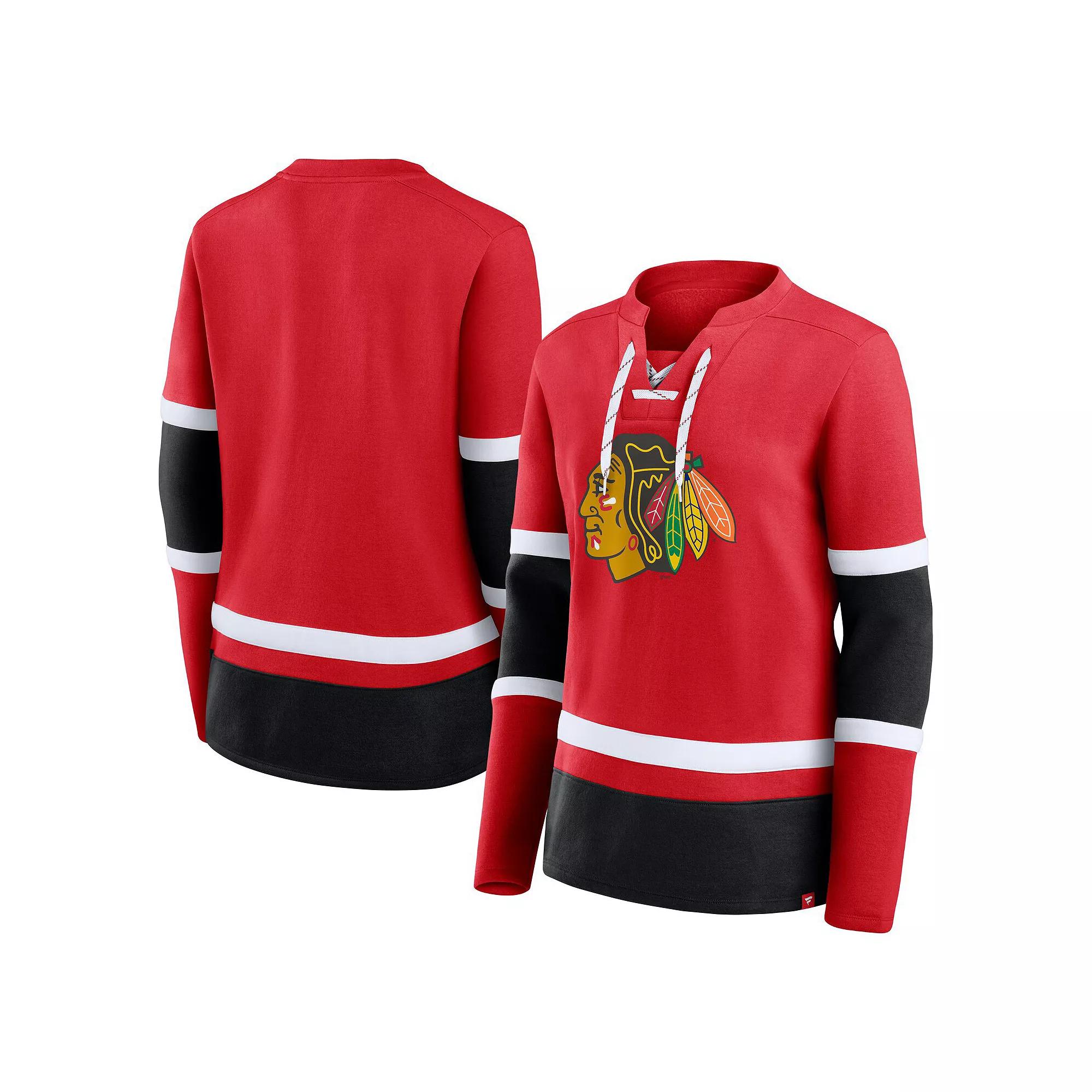 Women's Fanatics Red Chicago Blackhawks Prime Time Lace-Up Long Sleeve T-Shirt,  Product Image