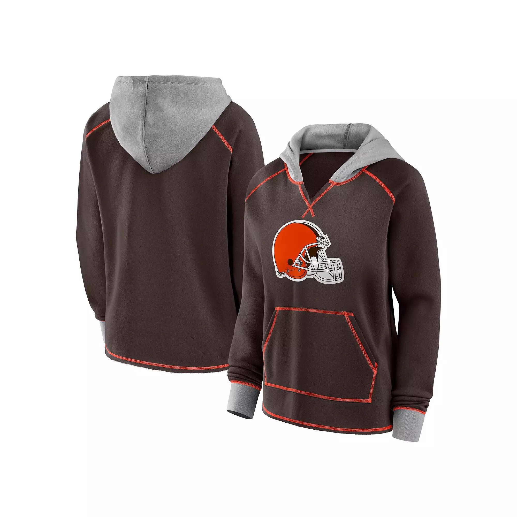 Women's Brown Cleveland Browns Boom Fleece Pullover V-Neck Hoodie,  Product Image