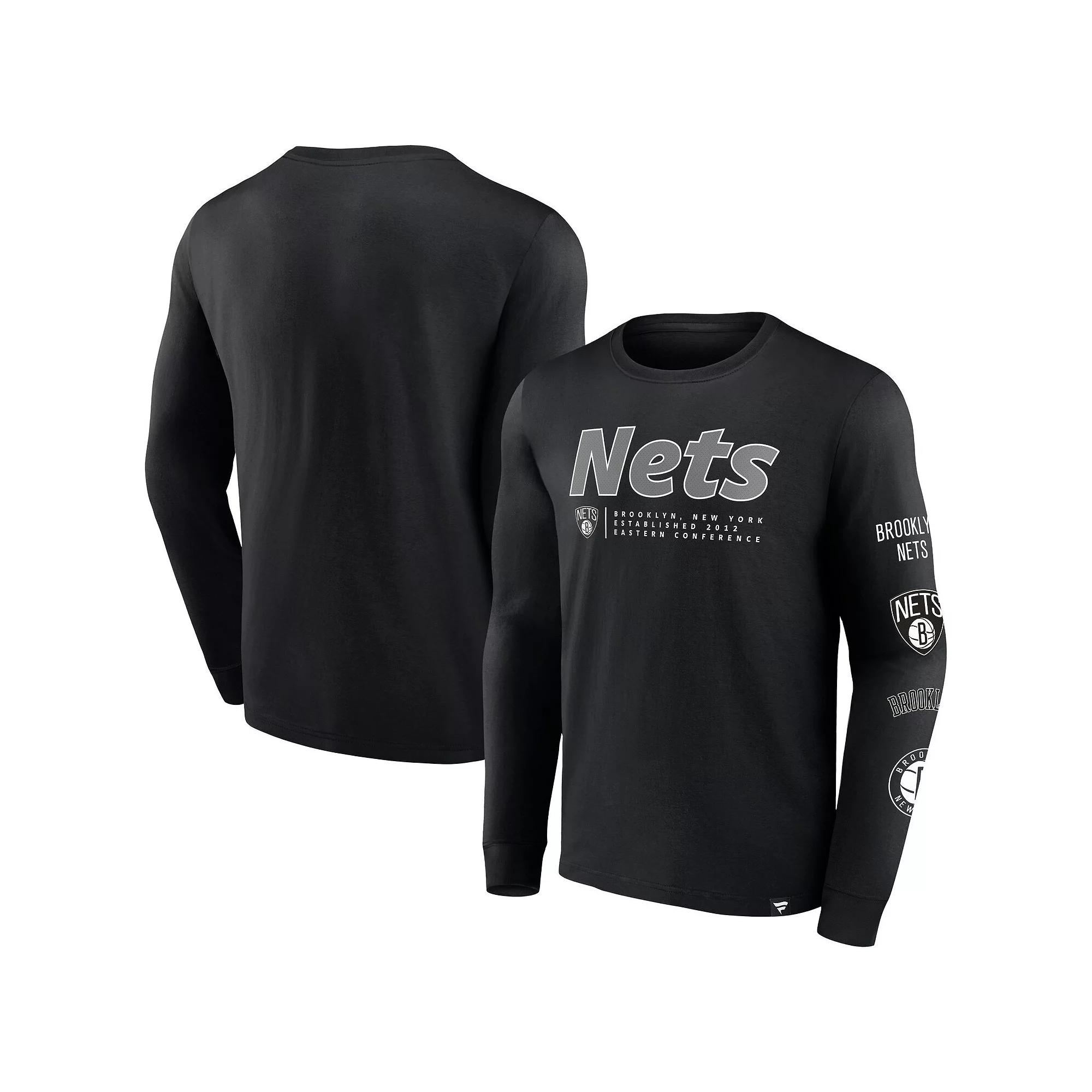 Men's Fanatics Branded Black Brooklyn Nets Baseline Long Sleeve T-Shirt,  Product Image