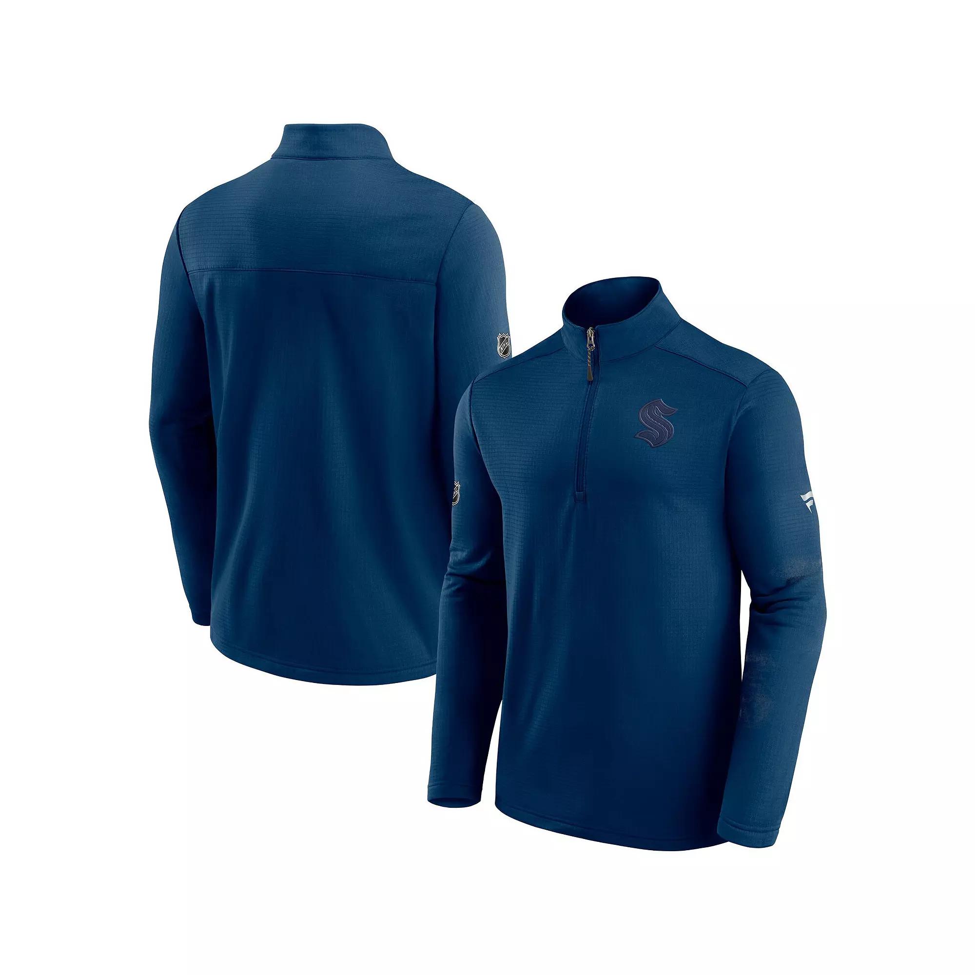 Men's Fanatics Branded Deep Sea Blue Seattle Kraken Authentic Pro Travel and Training Quarter-Zip Jacket,  Product Image