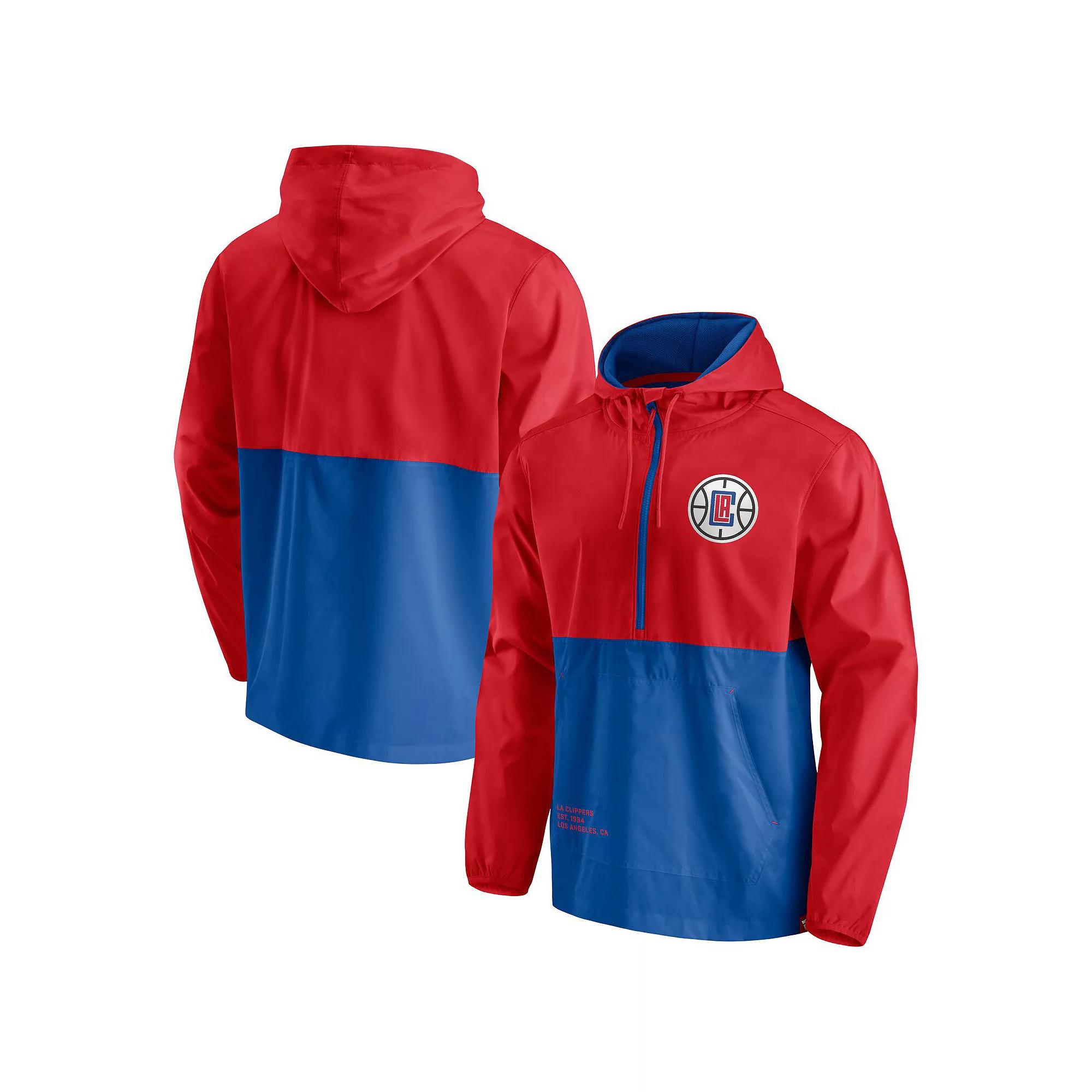 Men's Fanatics Branded Royal/Red LA Clippers Anorak Block Party Windbreaker Half-Zip Hoodie Jacket, Size: Small, Blue Product Image