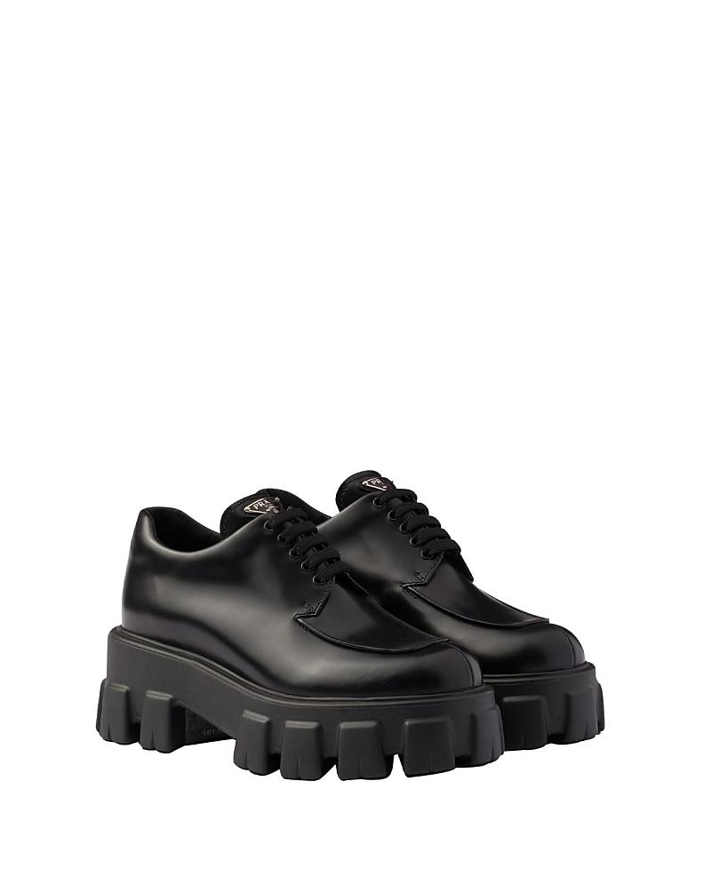 Prada Womens Monolith Brushed Leather Lace-Up Shoes Product Image