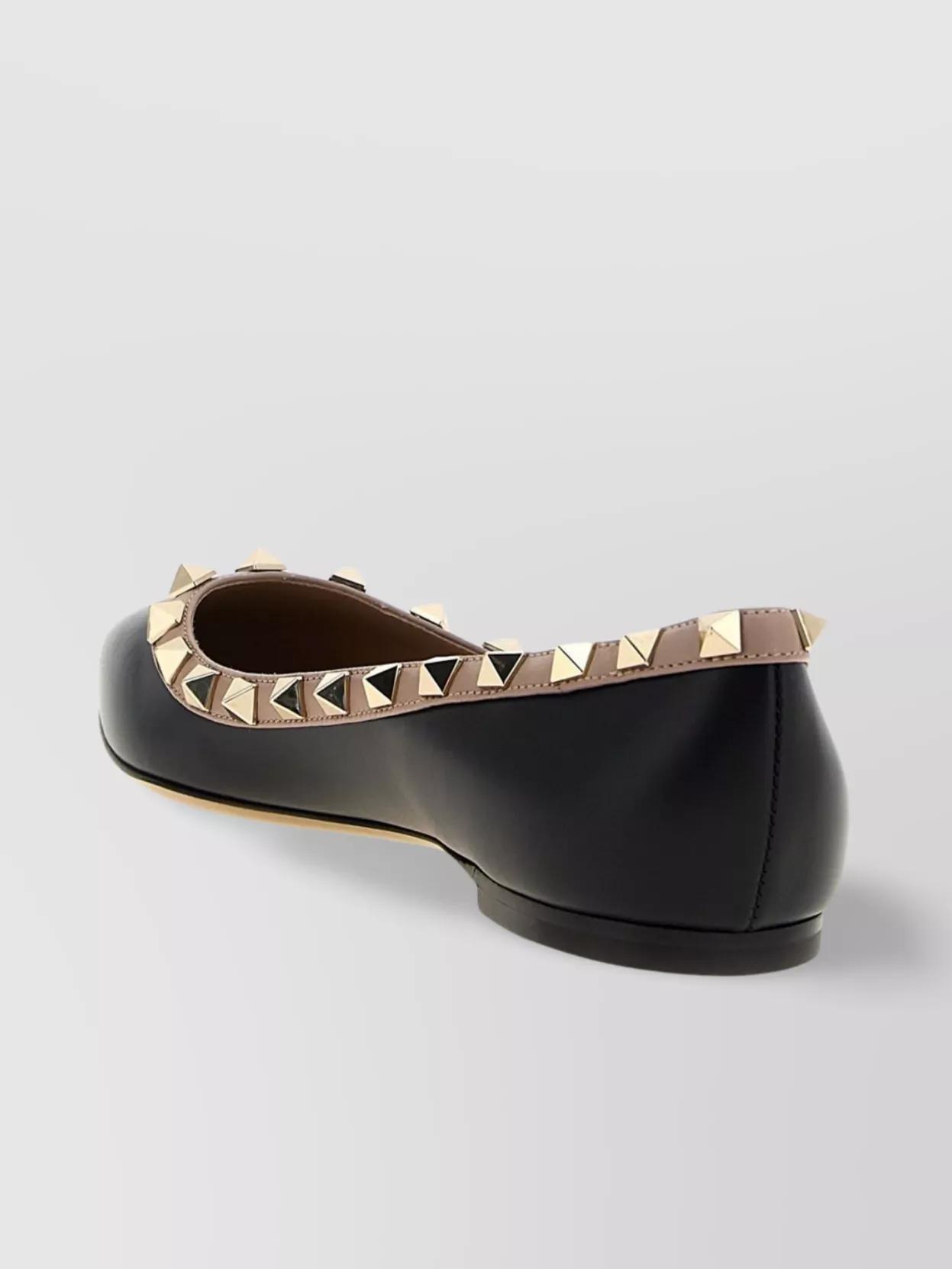 VALENTINO GARAVANI Pointed Toe Studded Trim Flat Sole Ballerina In Black Product Image