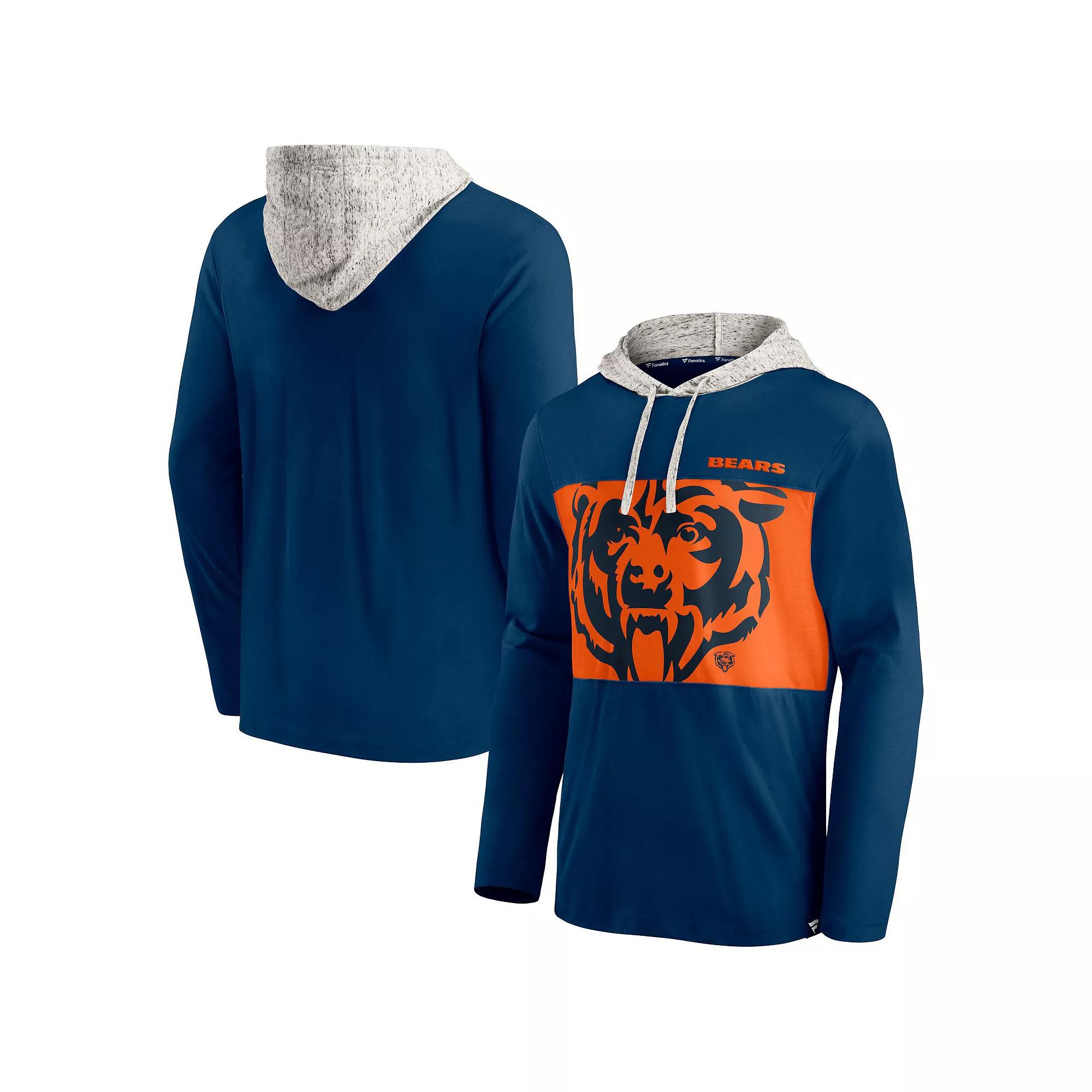 Men's Fanatics Branded Navy Chicago Bears Long Sleeve Hoodie T-Shirt, Size: Medium, Blue Product Image