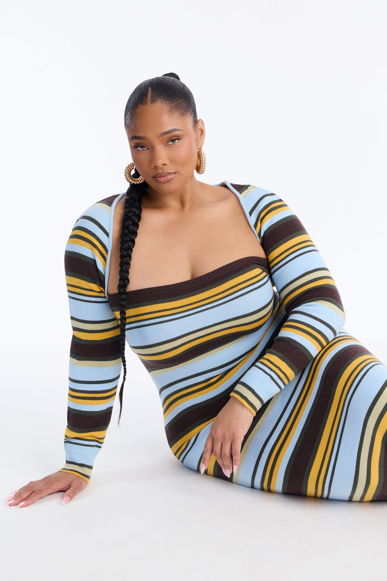 Total Vibe Sweater Maxi Dress Set - Blue/combo Female Product Image