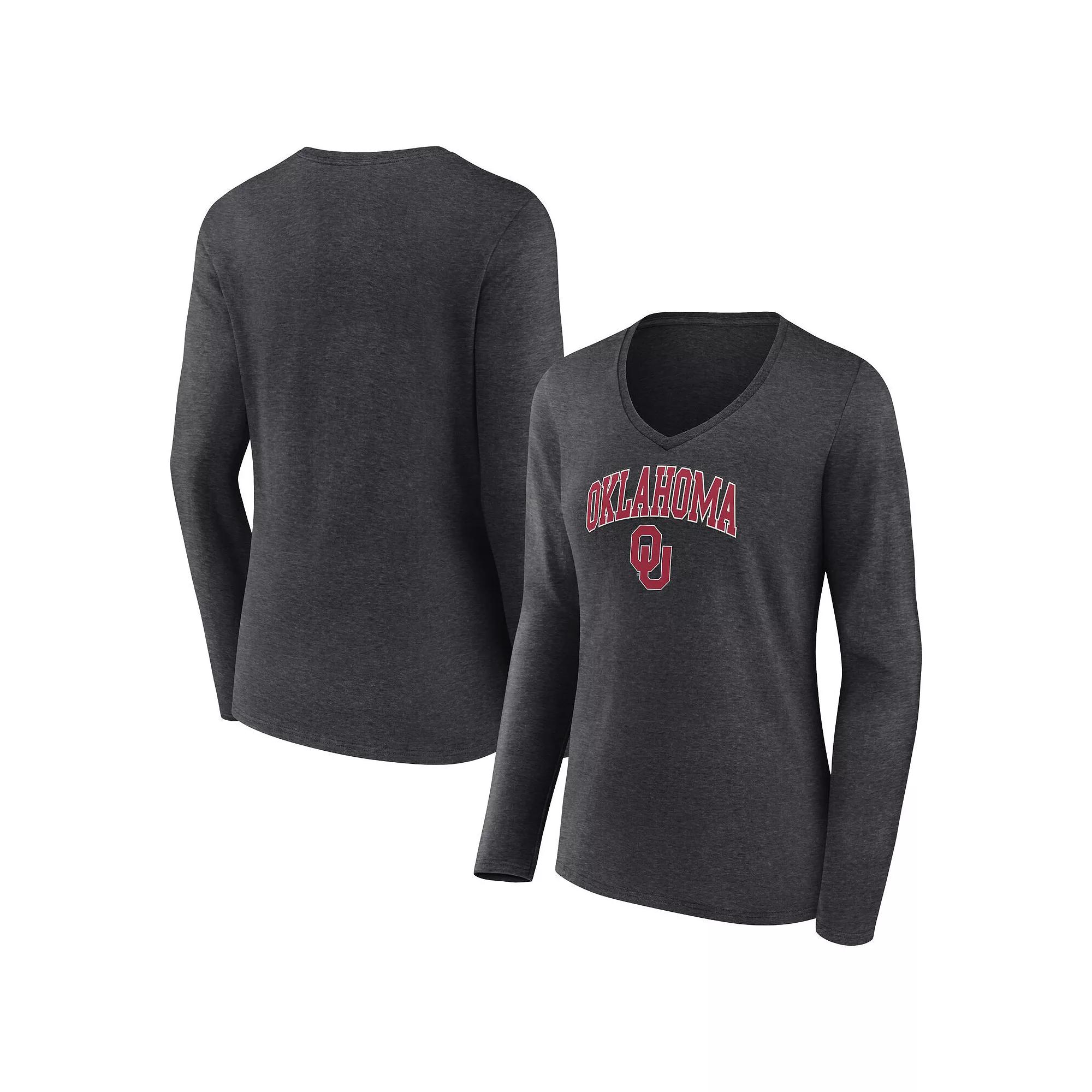 Women's Fanatics Branded Heather Charcoal Oklahoma Sooners Evergreen Campus Long Sleeve V-Neck T-Shirt, Size: Small Product Image