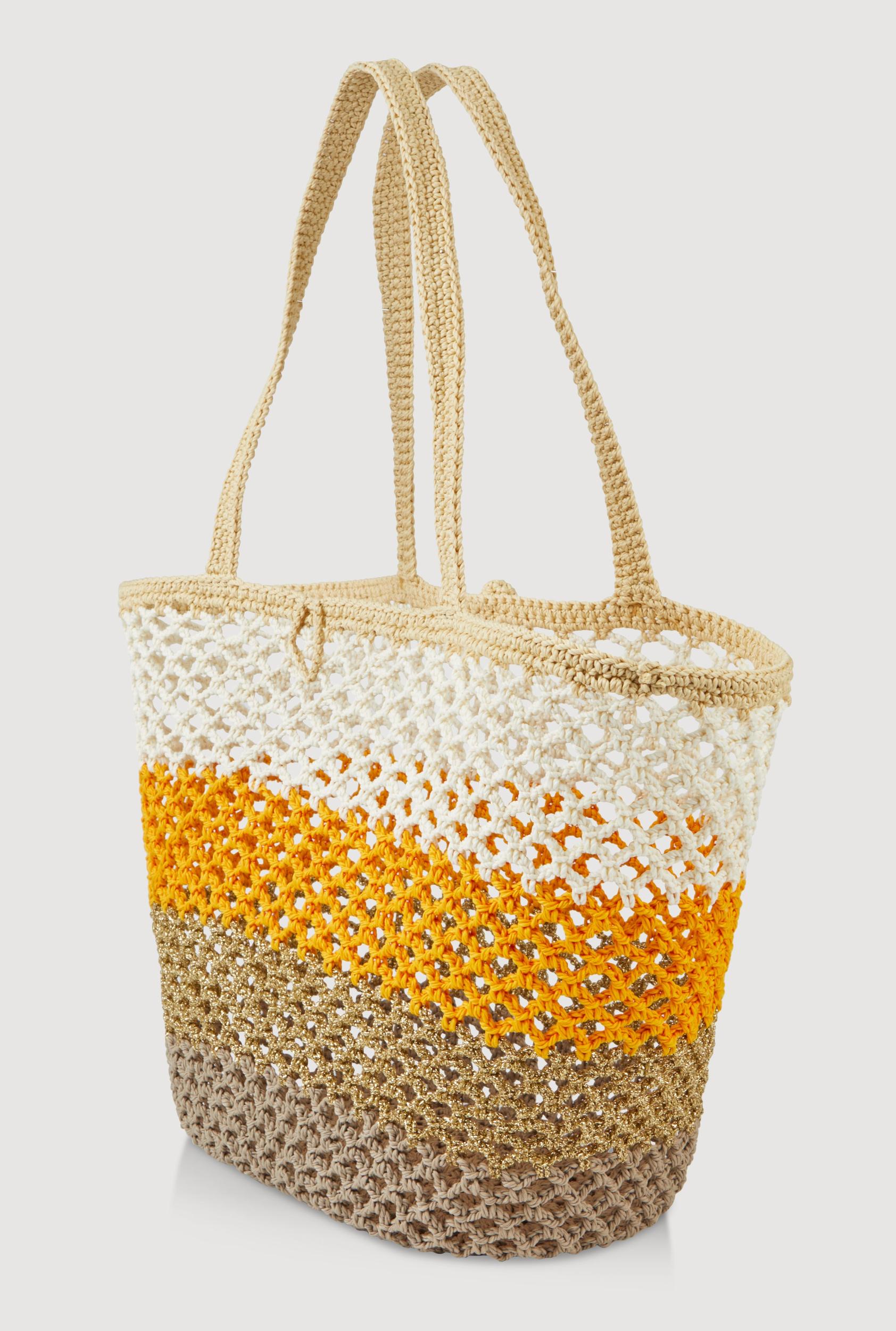 Crochet Color Block Lurex Tote Bag Unisex Product Image