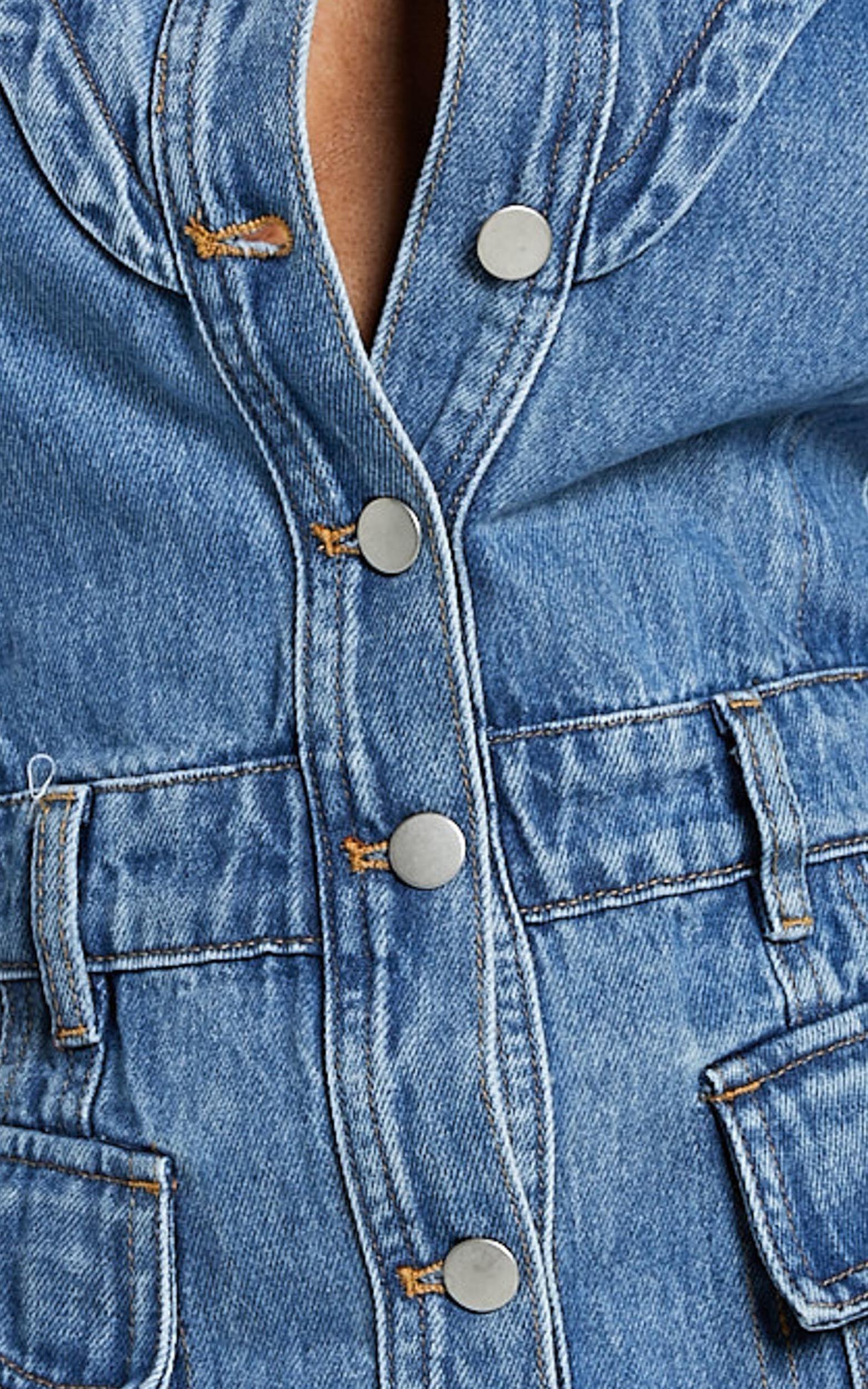 Jasse Mini Dress - Hardware Button Through Denim Dress in Mid Blue Wash Product Image