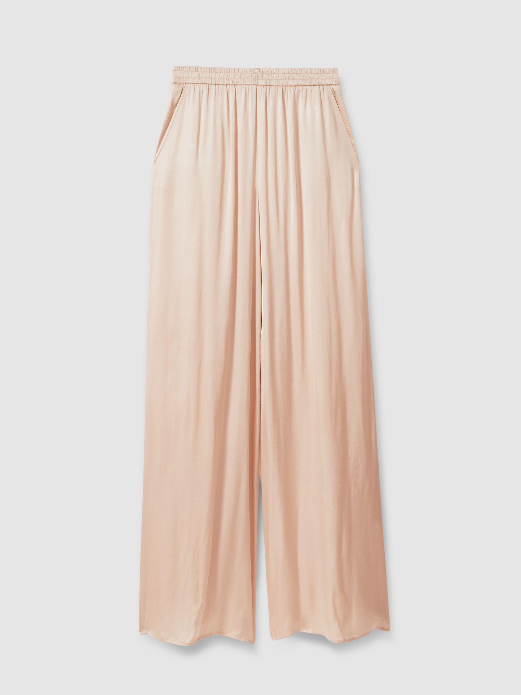 Satin Elasticated Waist Wide Leg Trousers in Champagne Product Image